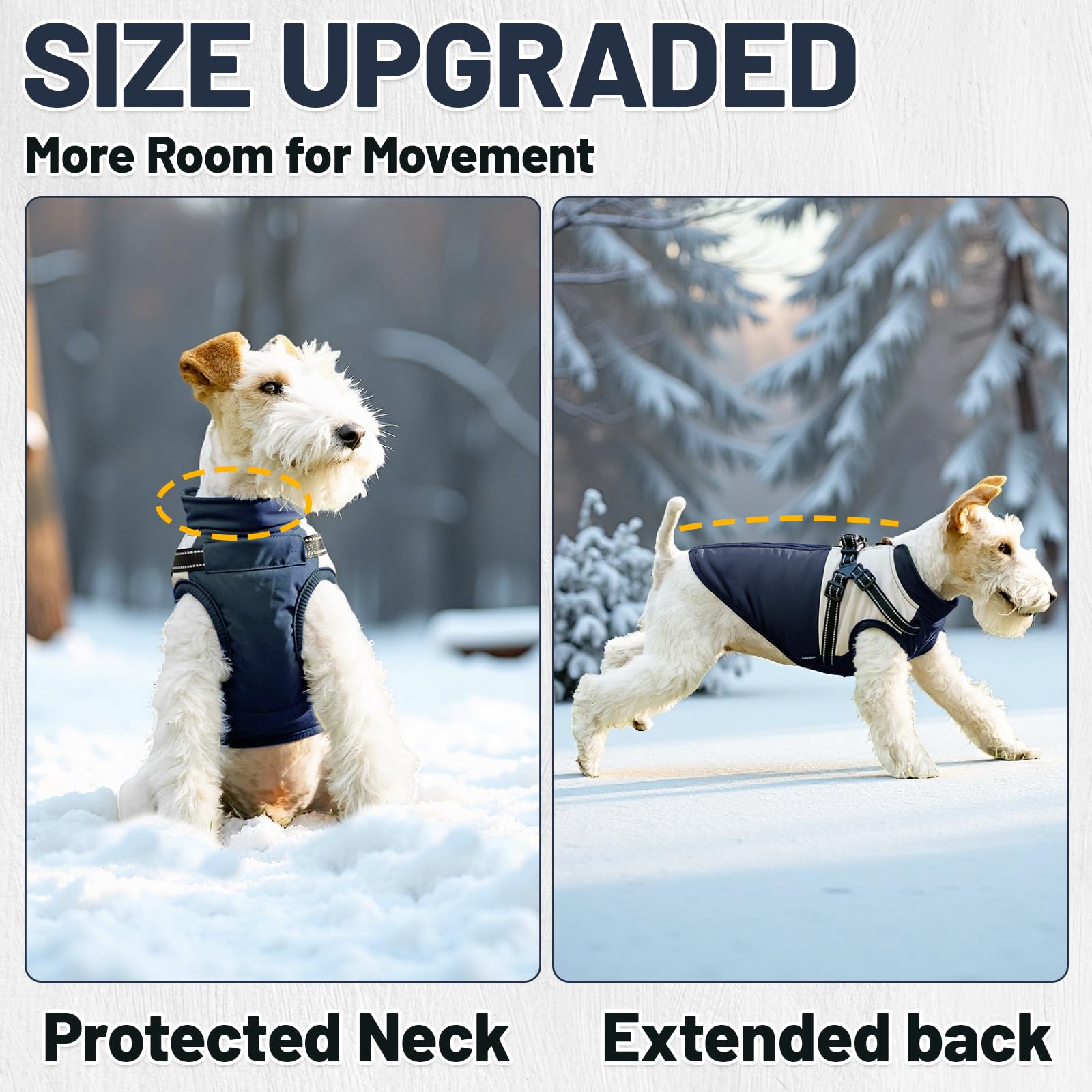 COOHAMS dog winter coat full-length zipper enables easy on off wear.