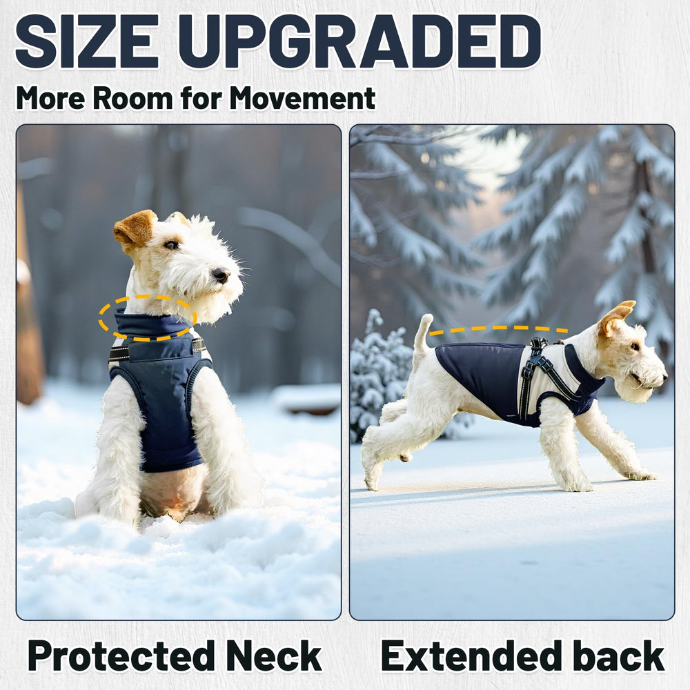 COOHAMS dog winter coat full-length zipper enables easy on off wear.