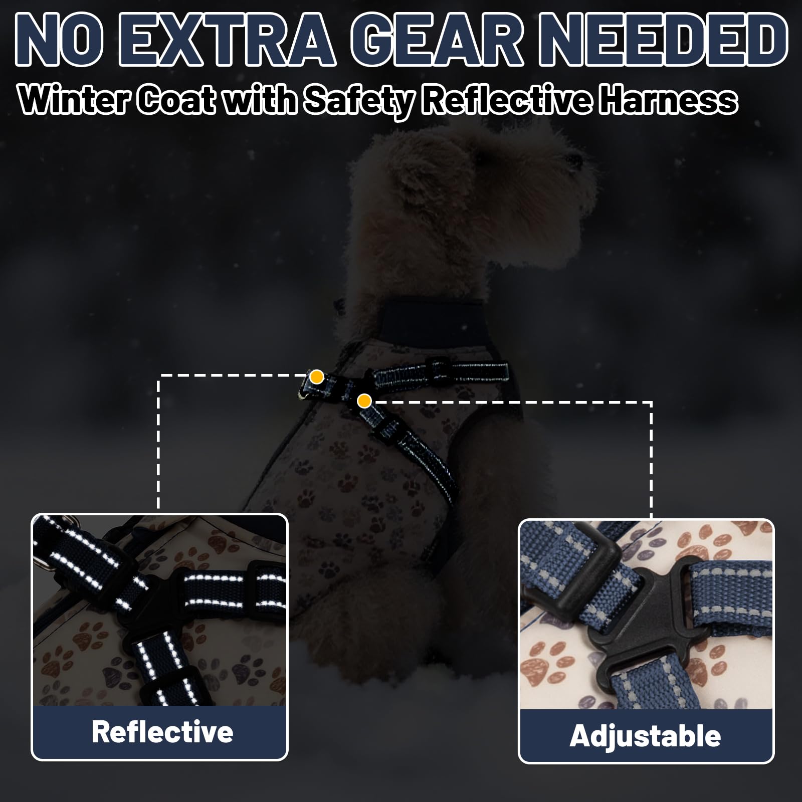 COOHAMS dog winter coat in-use shows cozy warmth during snowy strolls.