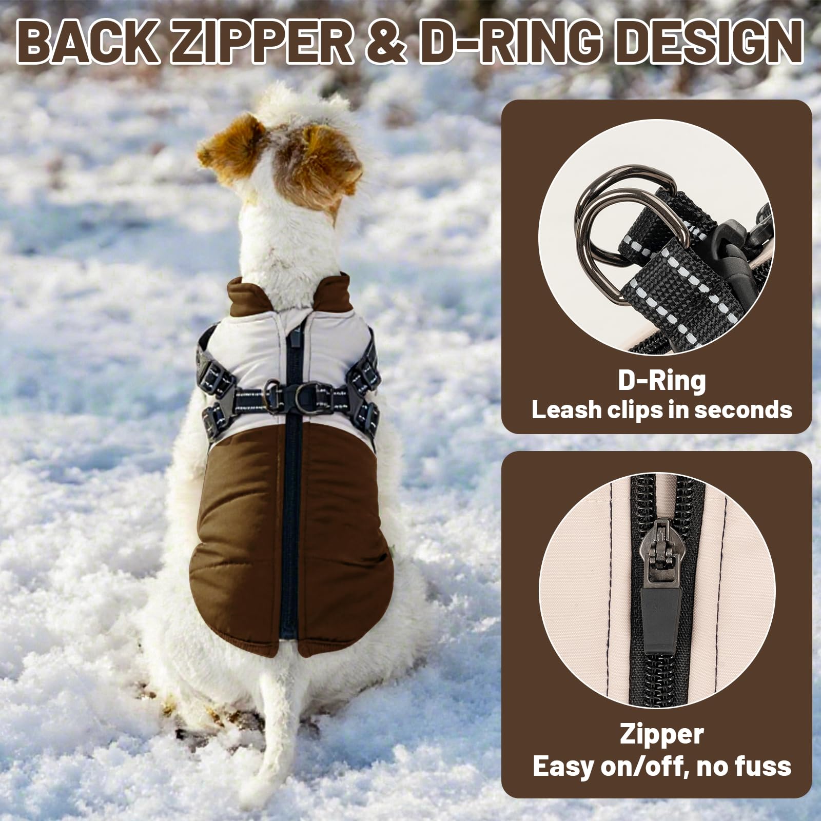 COOHAMS dog winter coat reflective strips enhance visibility for safety at dawn or dusk.
