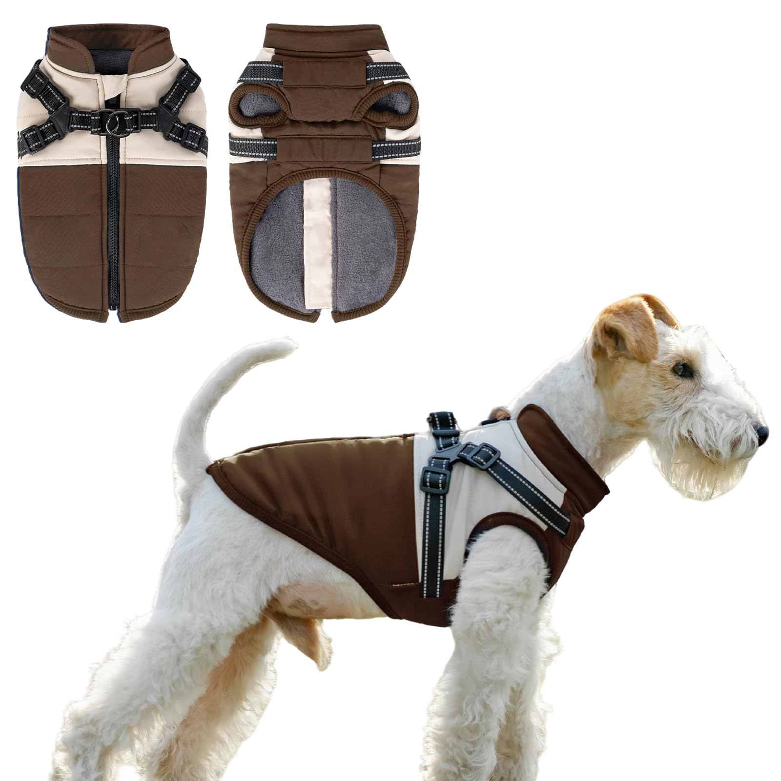 COOHAMS dog winter coat waterproof shell keeps a small dog dry during winter walks.