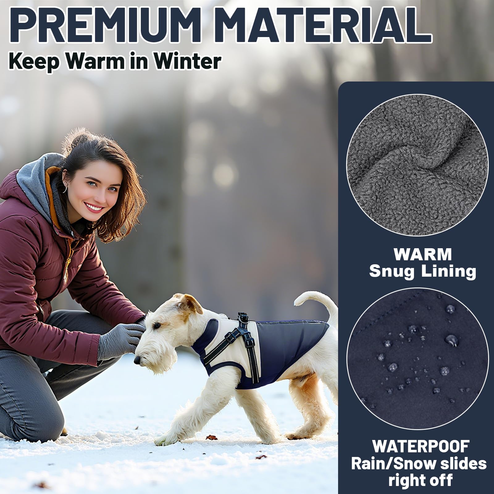 COOHAMS dog winter coat waterproof shell image highlighting wind protection during winter strolls.