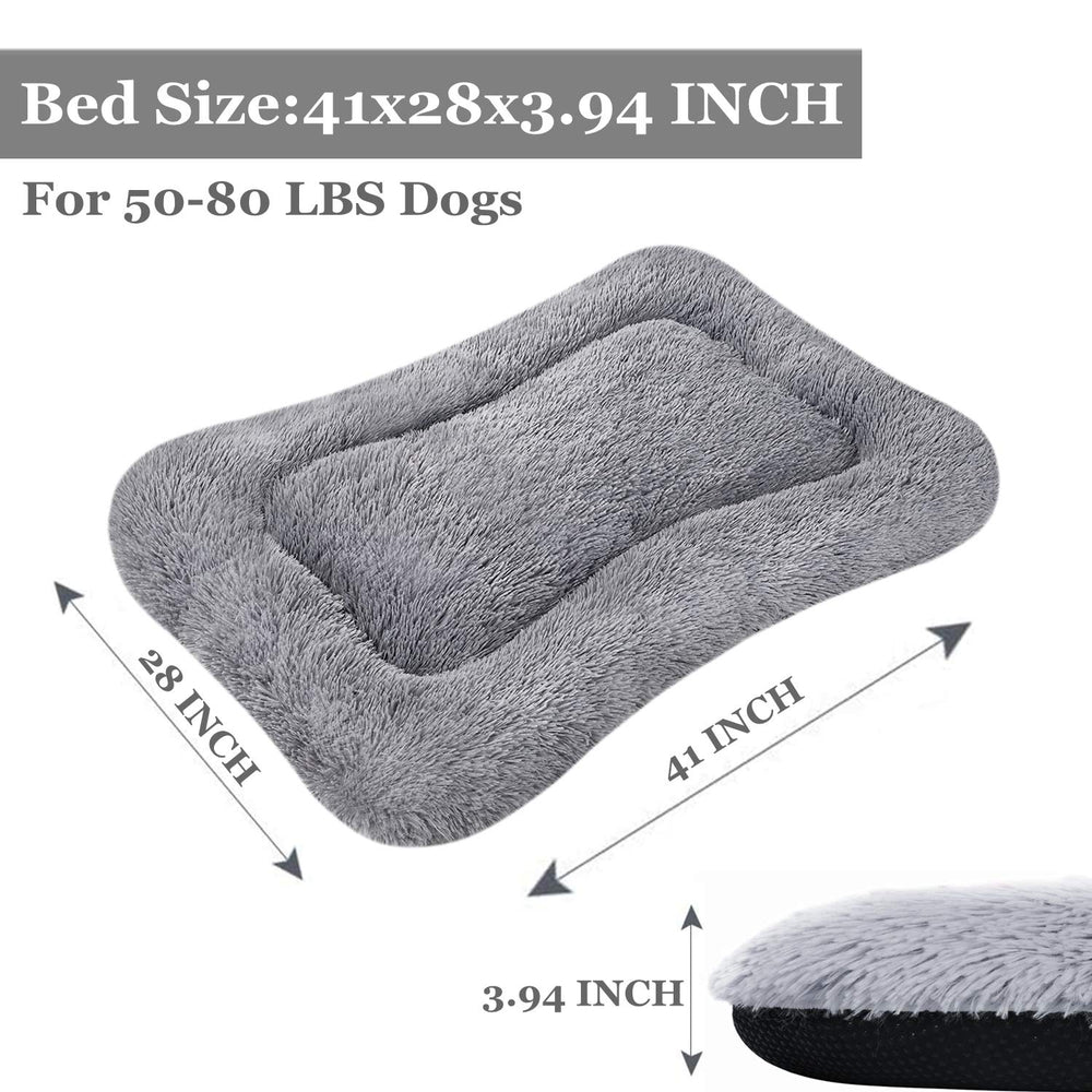 Coohom Deluxe Plush Dog Bed in crate shows snug fit for large dogs.