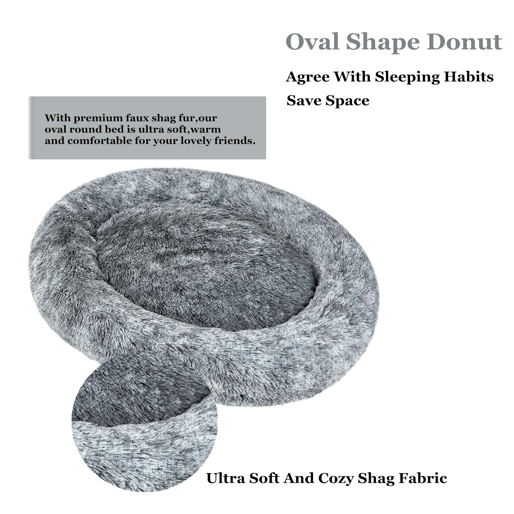 Coohom oval calming donut dog bed grey 36x27 supports medium dogs with secure contour