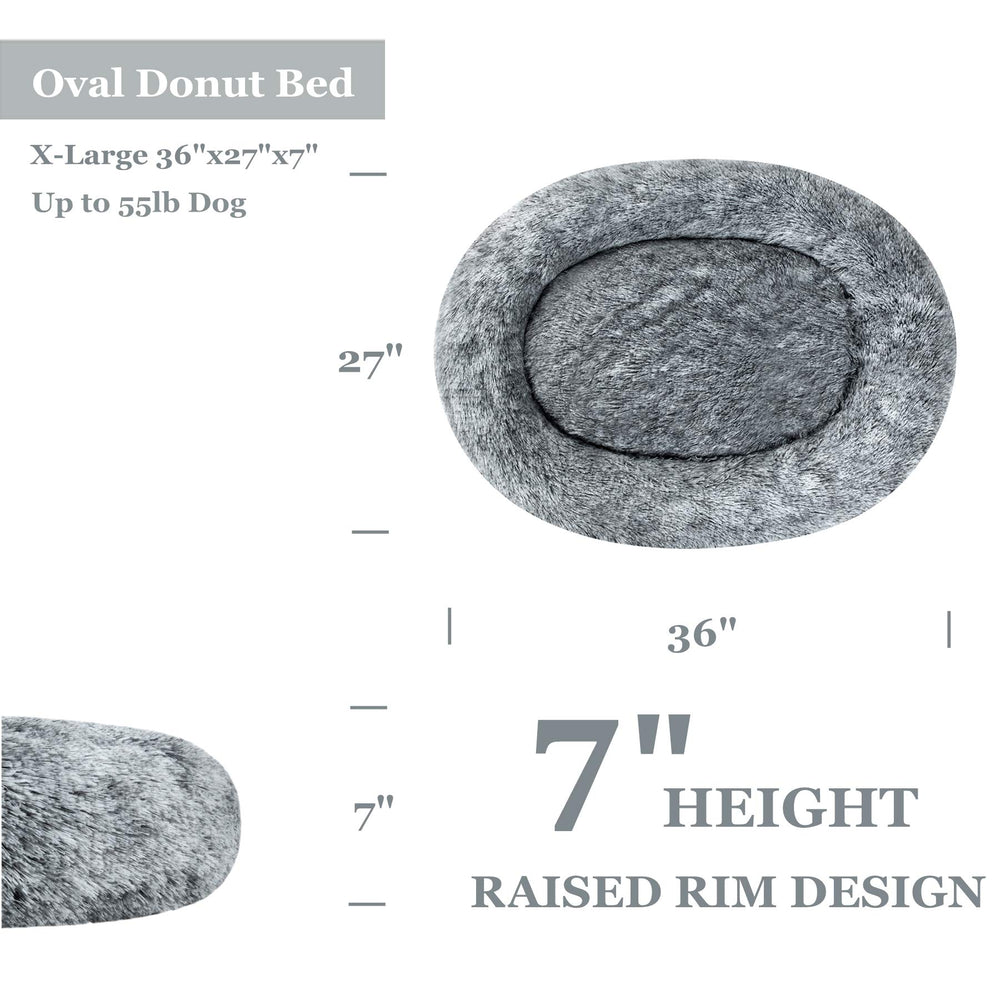 Coohom oval calming donut dog bed grey 43x34 accommodates large pets with warm nest