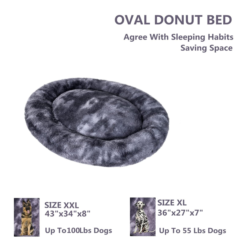 Coohom oval calming donut bed side view emphasizes raised rim for neck support.