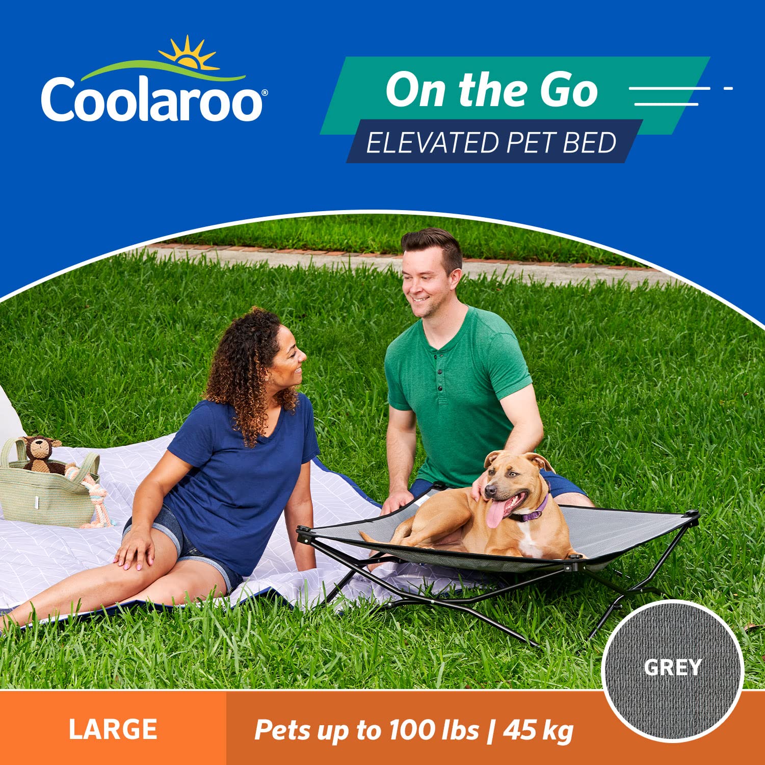 Coolaroo On-The-Go Elevated Dog Bed features breathable fabric for airflow.
