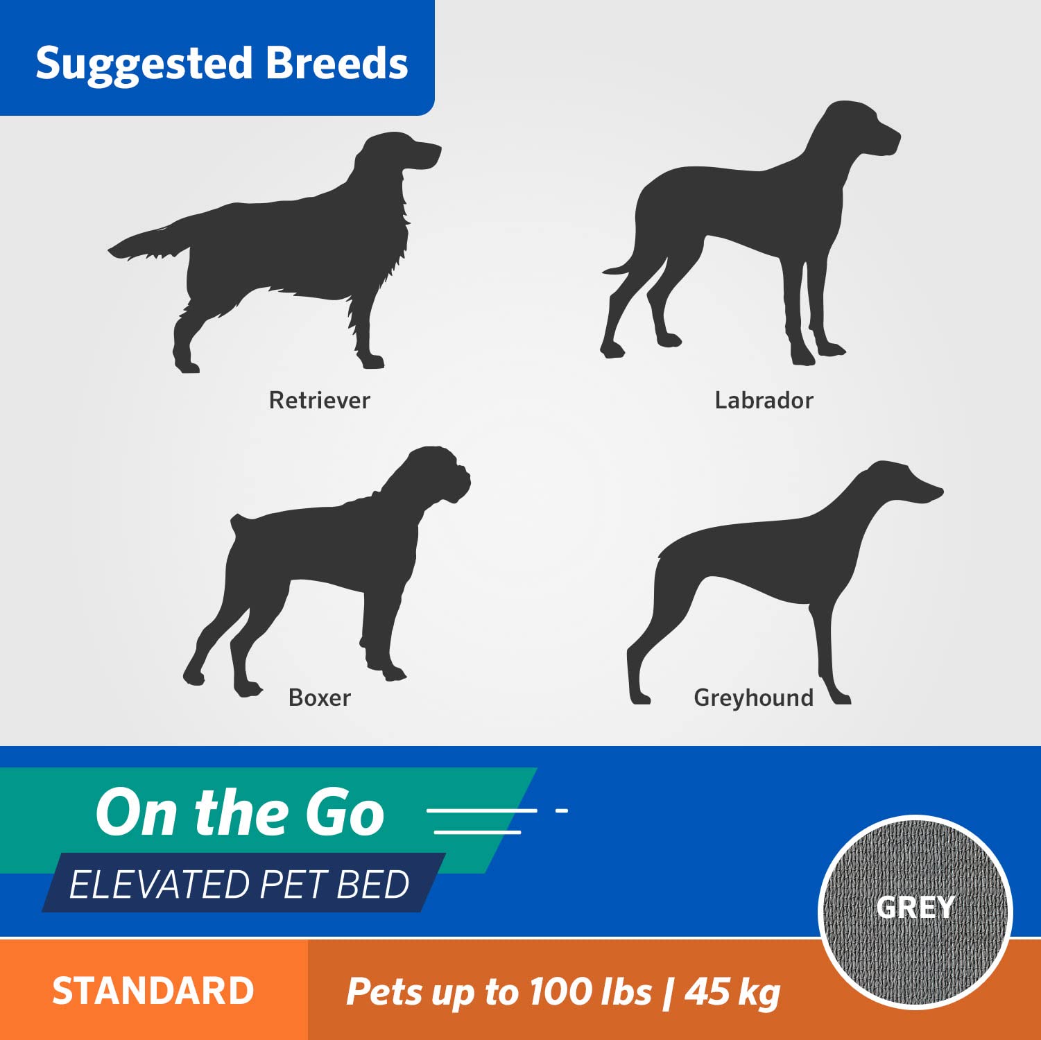 Coolaroo On-The-Go Elevated Dog Bed Large steel-gray suits bigger dogs.