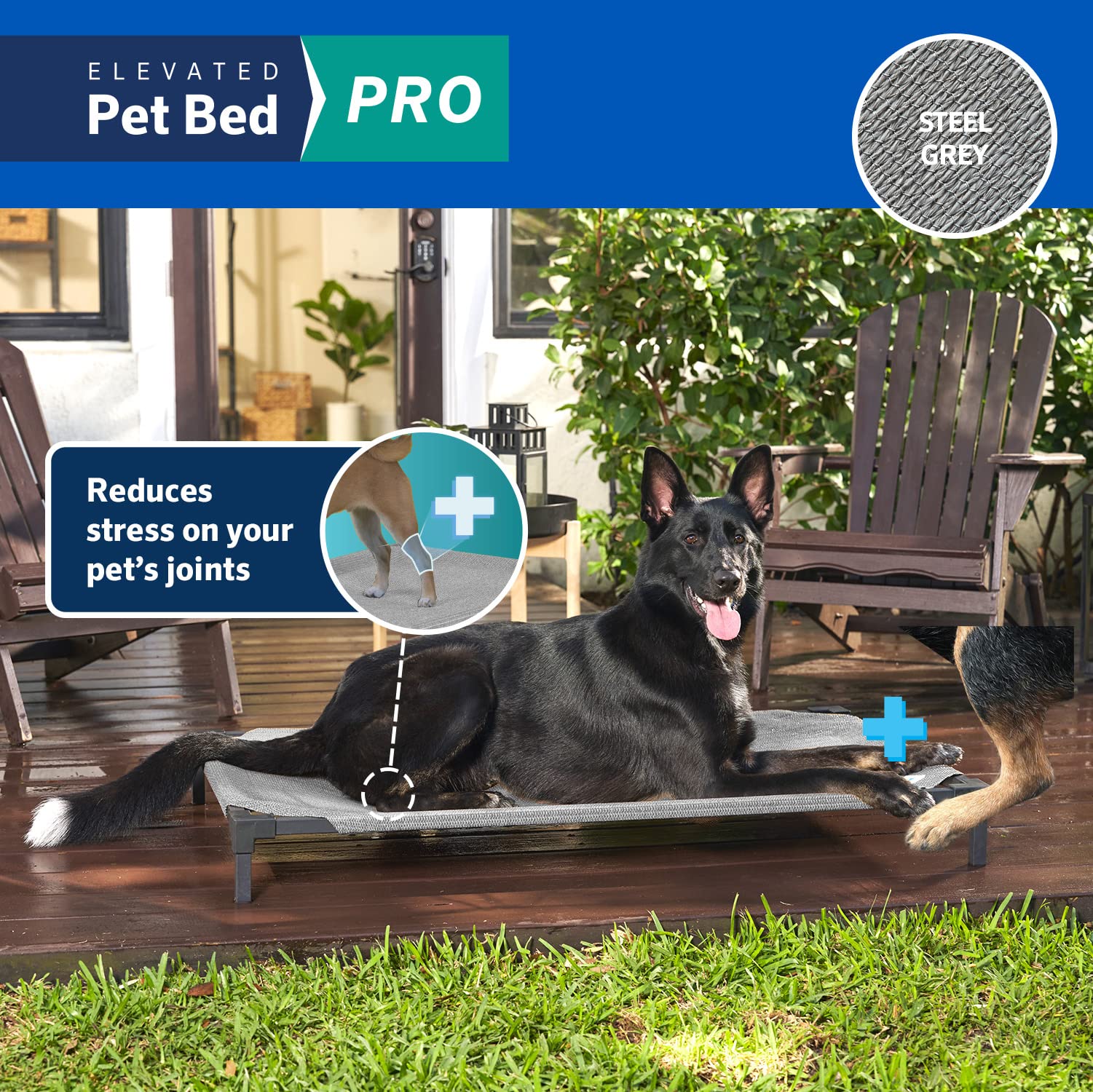 Coolaroo Pro suspended surface provides breathable comfort and reduced pressure on joints.