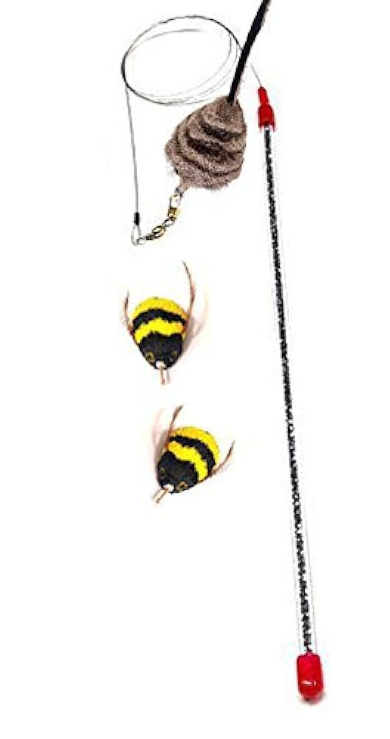 CoolCyberCats Go Cat Catcher Teaser Wand with Da Bee attachments for interactive play and exercise.