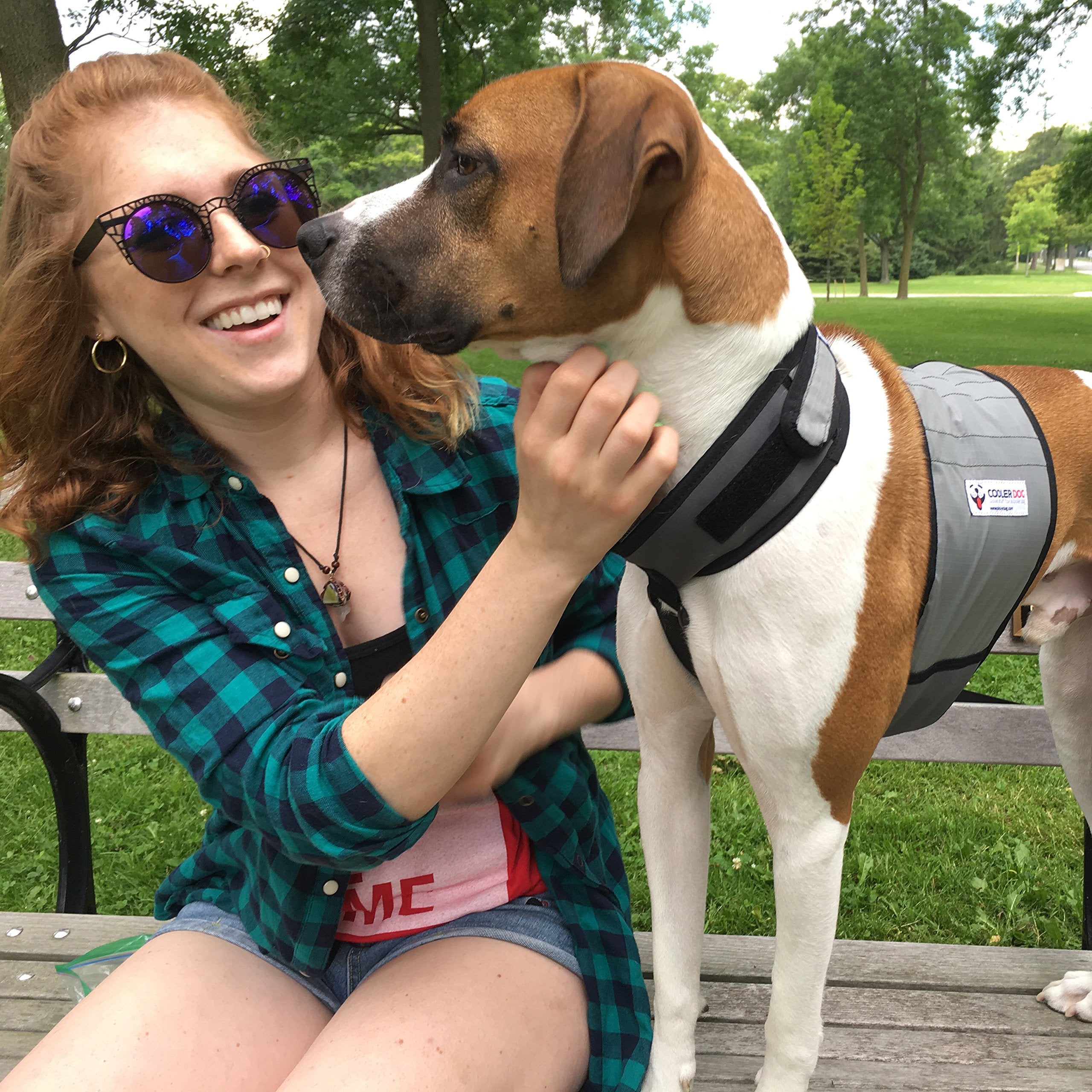 CoolerDog vest demonstrates adjustable, comfortable fit for different neck and chest sizes.