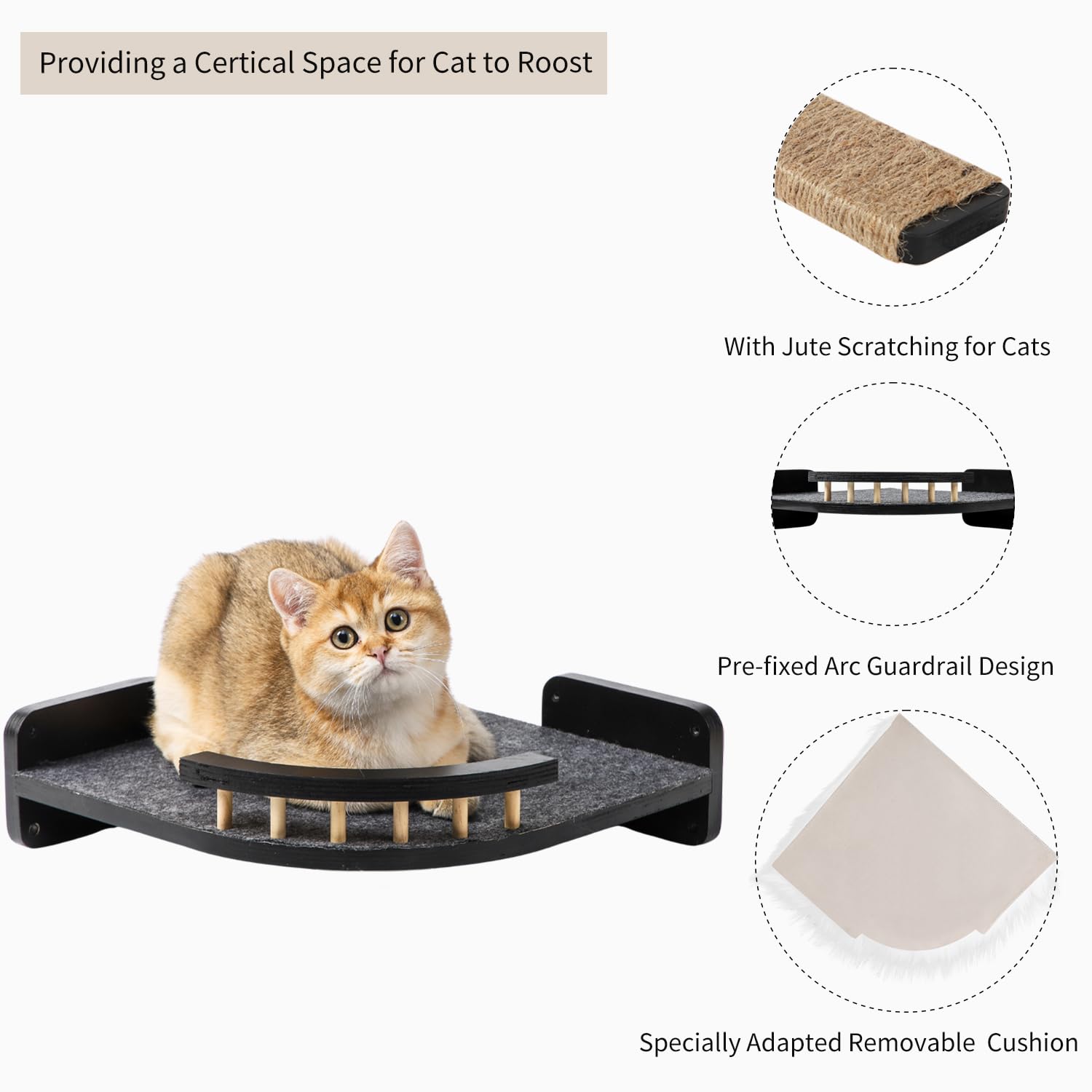 COOLEX Cat Wall Shelves hemp rope steps provide secure grip.
