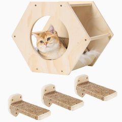 COOLEX KATRIS wall-mounted wood shelves offer space-saving cat storage and climbing fun.