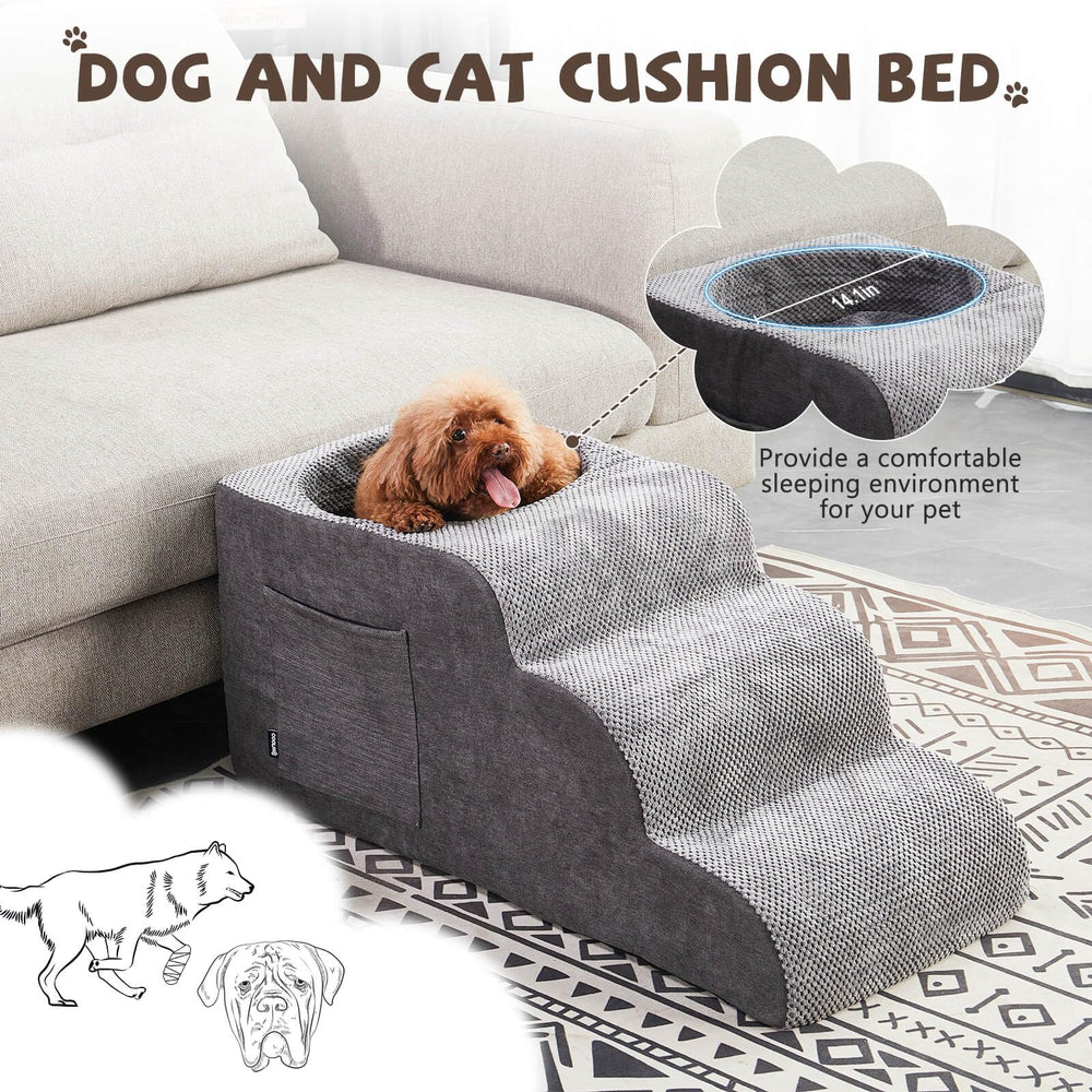 Cooloo8 dog stairs non-slip surface gray, safe low-effort access to elevated spots.
