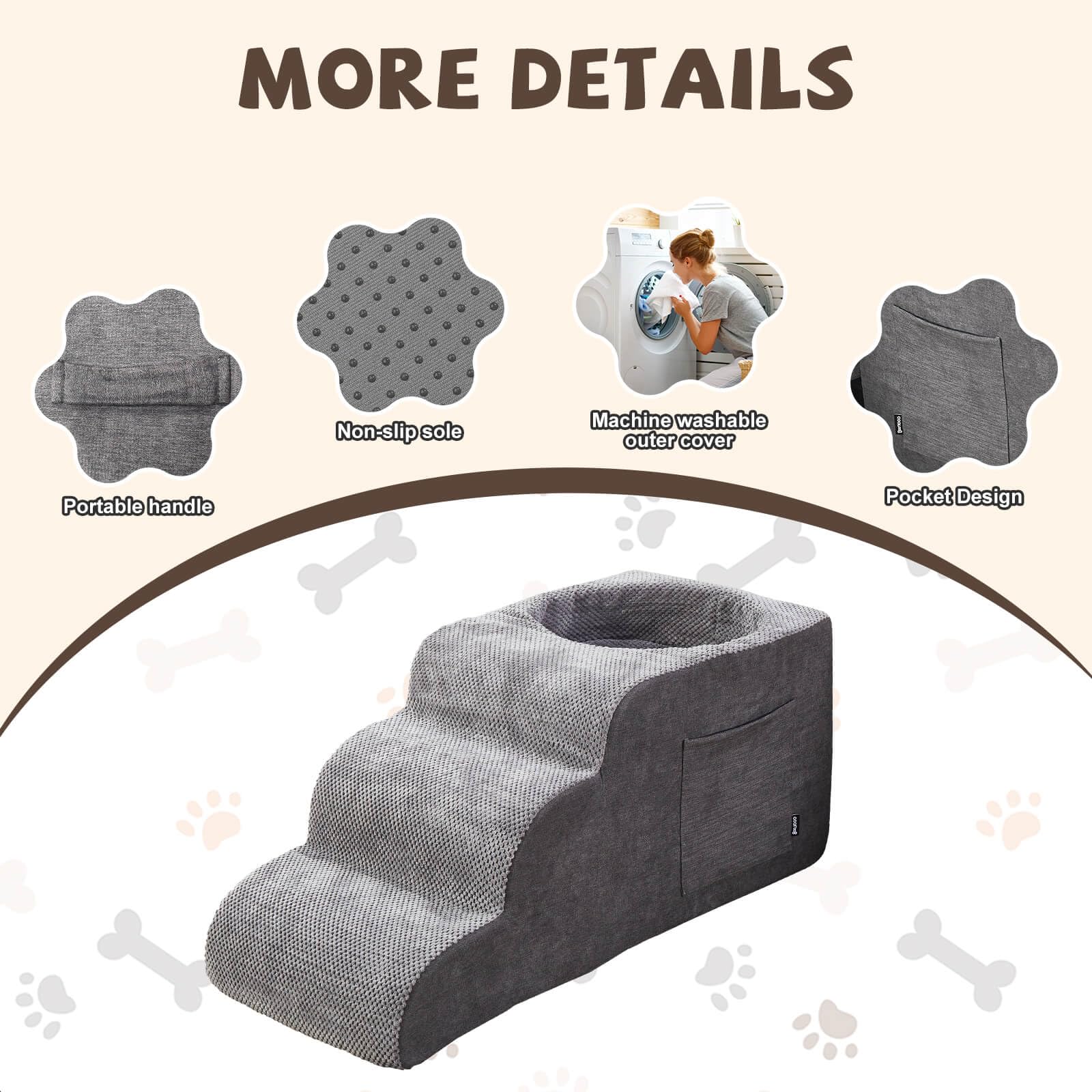 Cooloo8 dog stairs removable cover gray, simple machine-wash cleanup after muddy adventures.