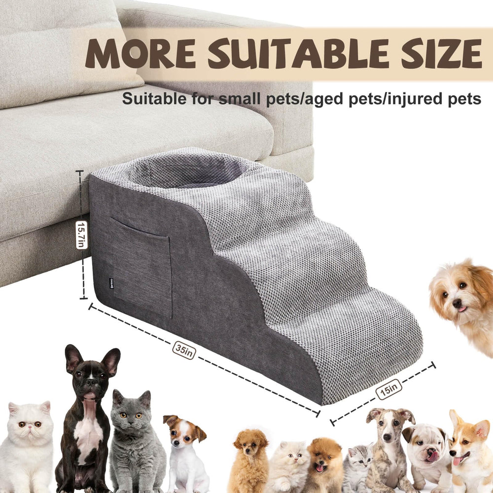 Cooloo8 dog stairs with side pocket gray, handy storage for treats and toys.