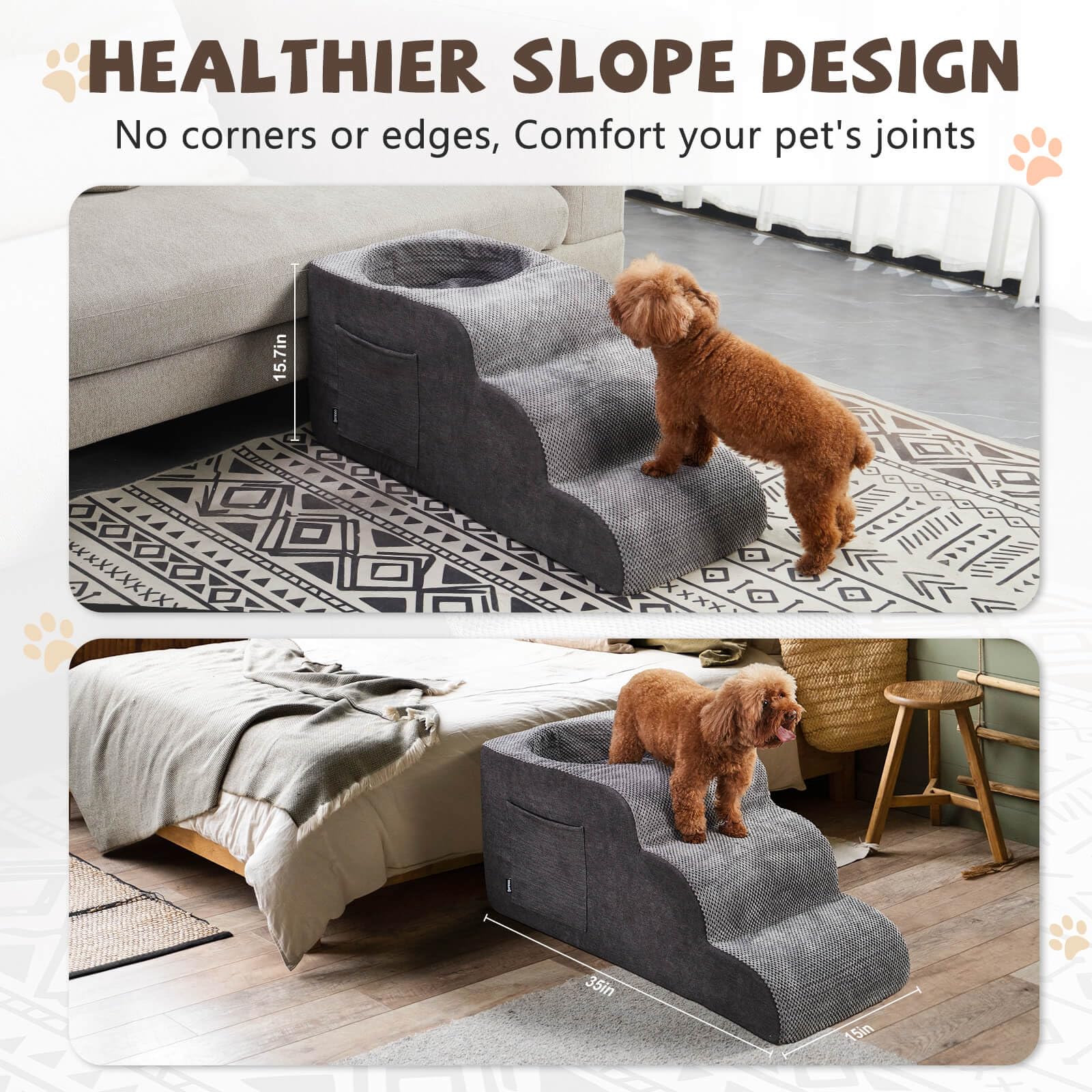 Cooloo8 dog stairs side profile gray, sturdy non-slip design supports confident climbs.