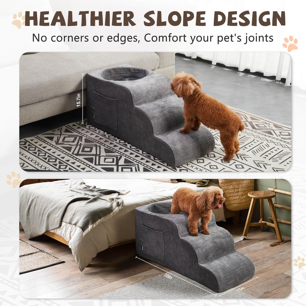 Cooloo8 dog stairs side profile gray, sturdy non-slip design supports confident climbs.