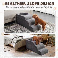 Cooloo8 dog stairs side profile gray, sturdy non-slip design supports confident climbs.