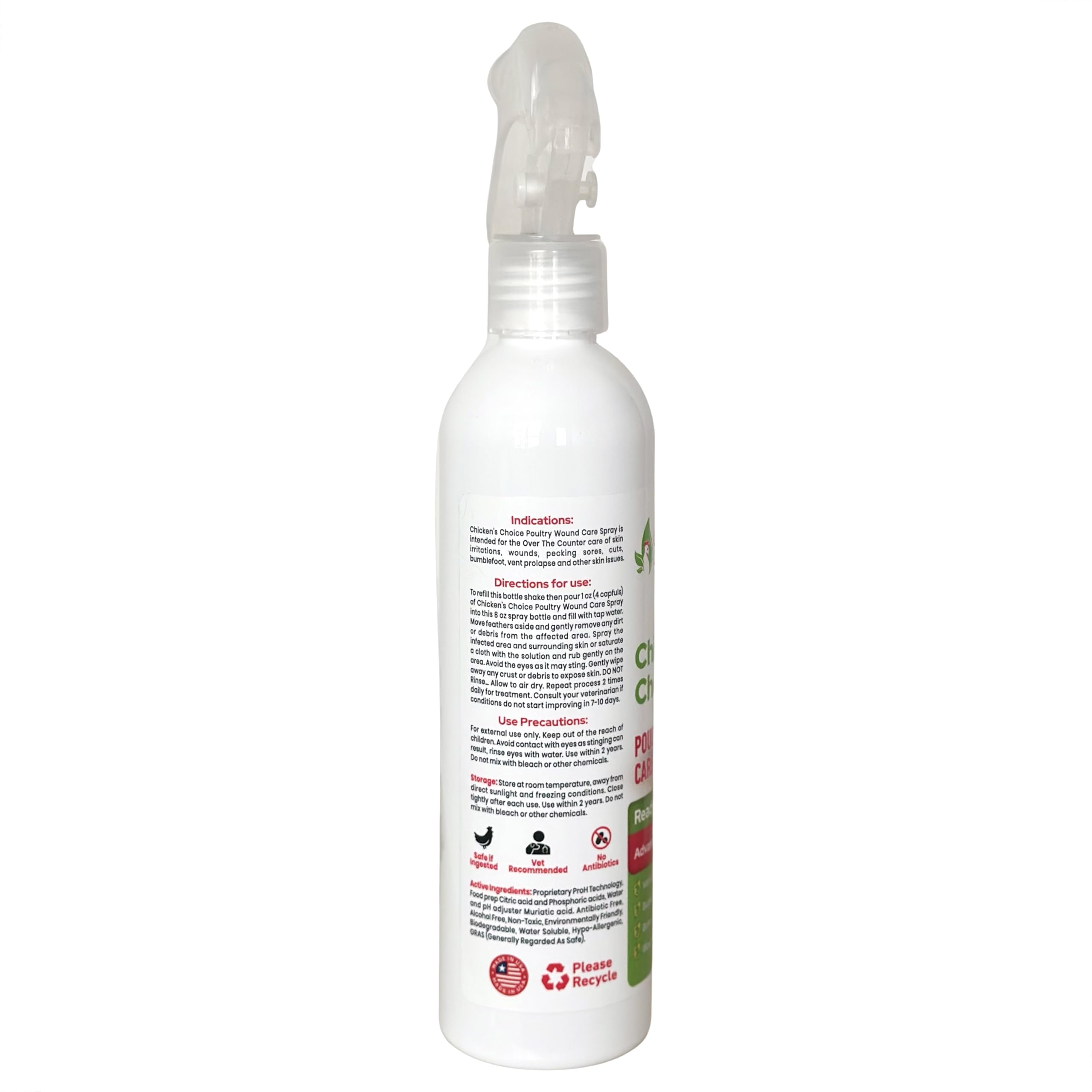 Peck-safe, stain-free spray by Coop Care Chicken's Choice for birds.