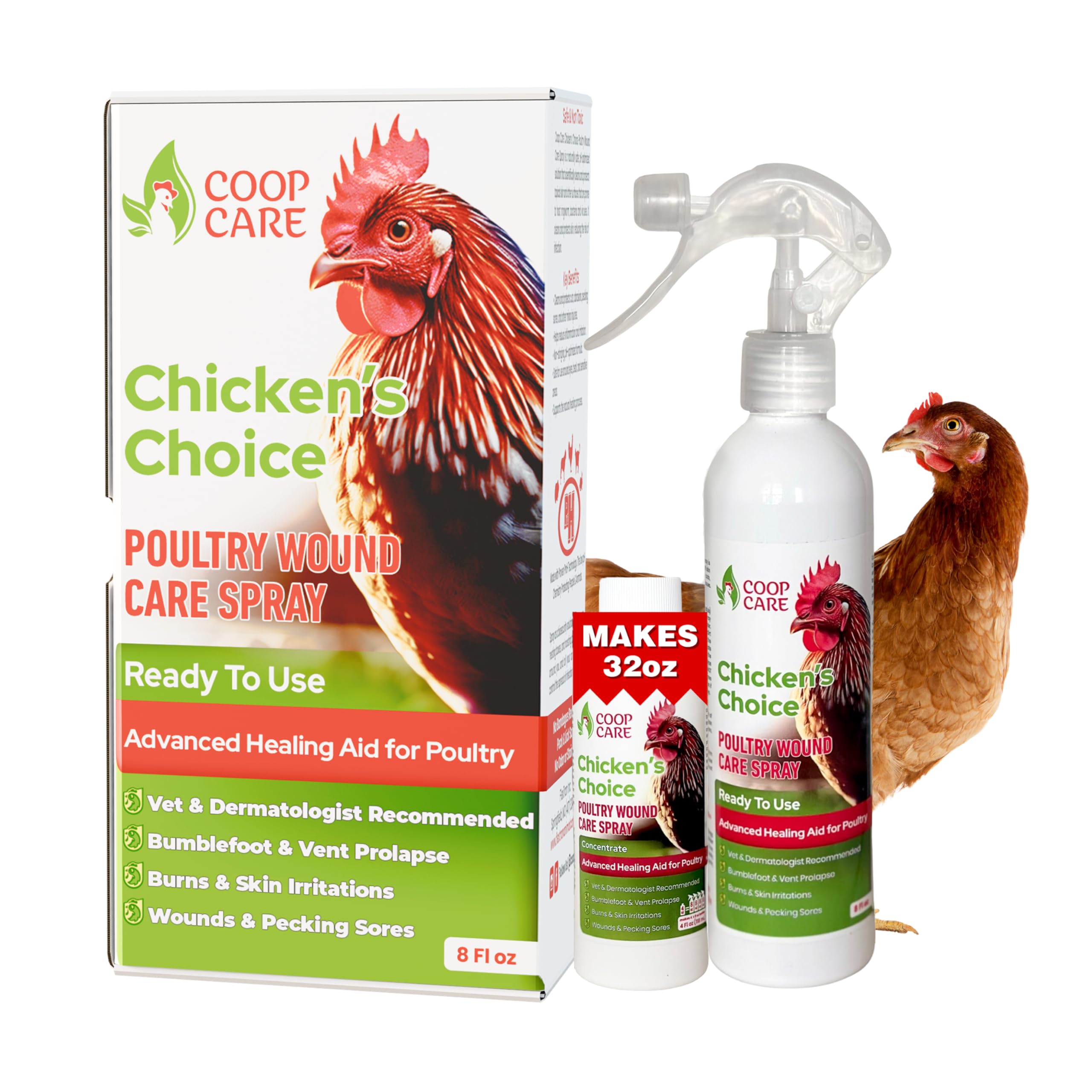 Coop Care Chicken's Choice wound care spray bottle for efficient poultry wound cleansing