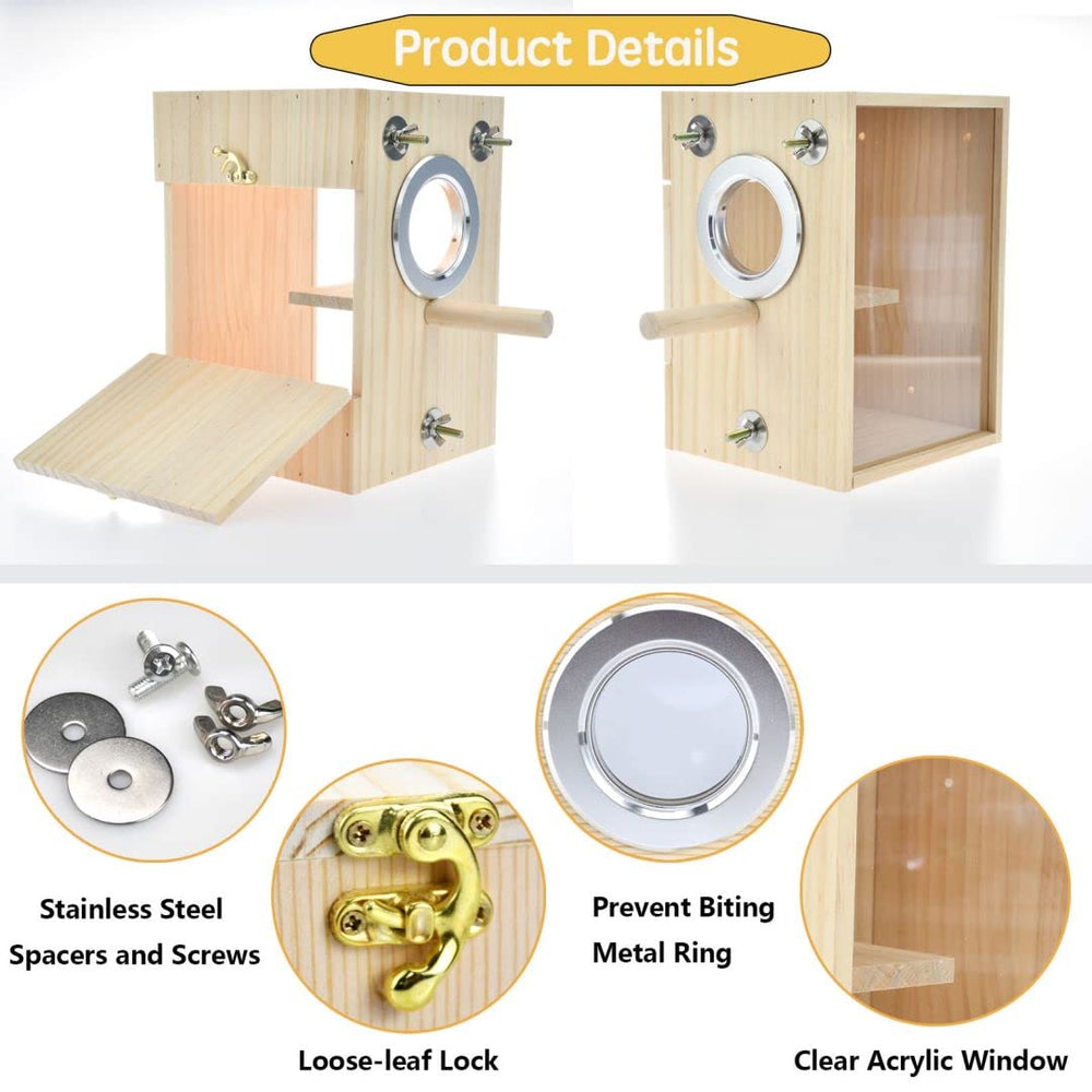 CooShou nest-box size-s shows compact fit for small parrots.