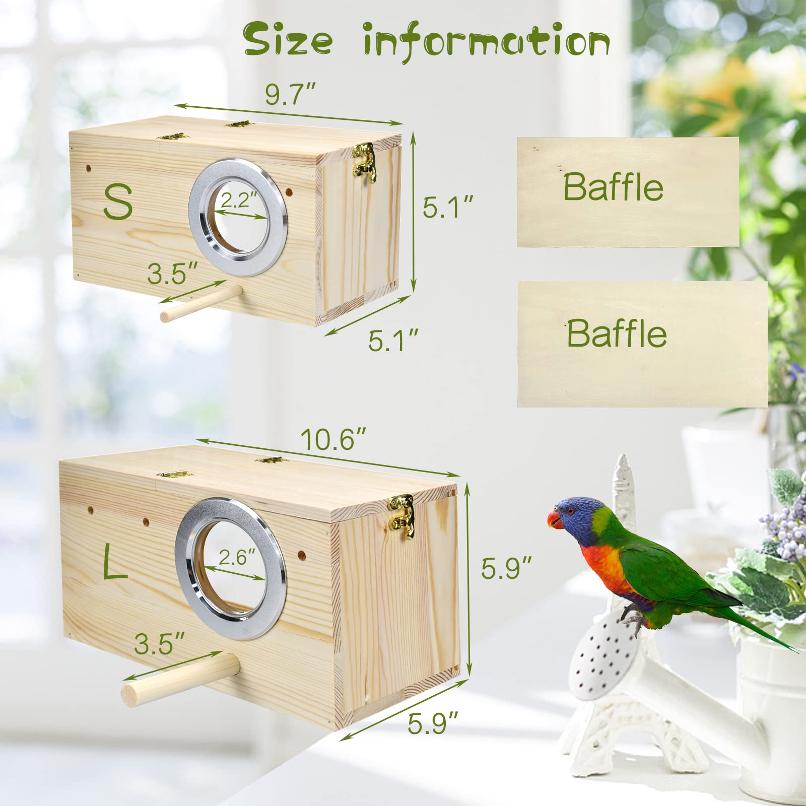 CooShou parakeet nesting box detachable wooden board creates a dark sleeping area at night.