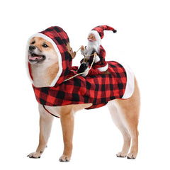 CooShou Santa riding costume on dog for festive photo moments.