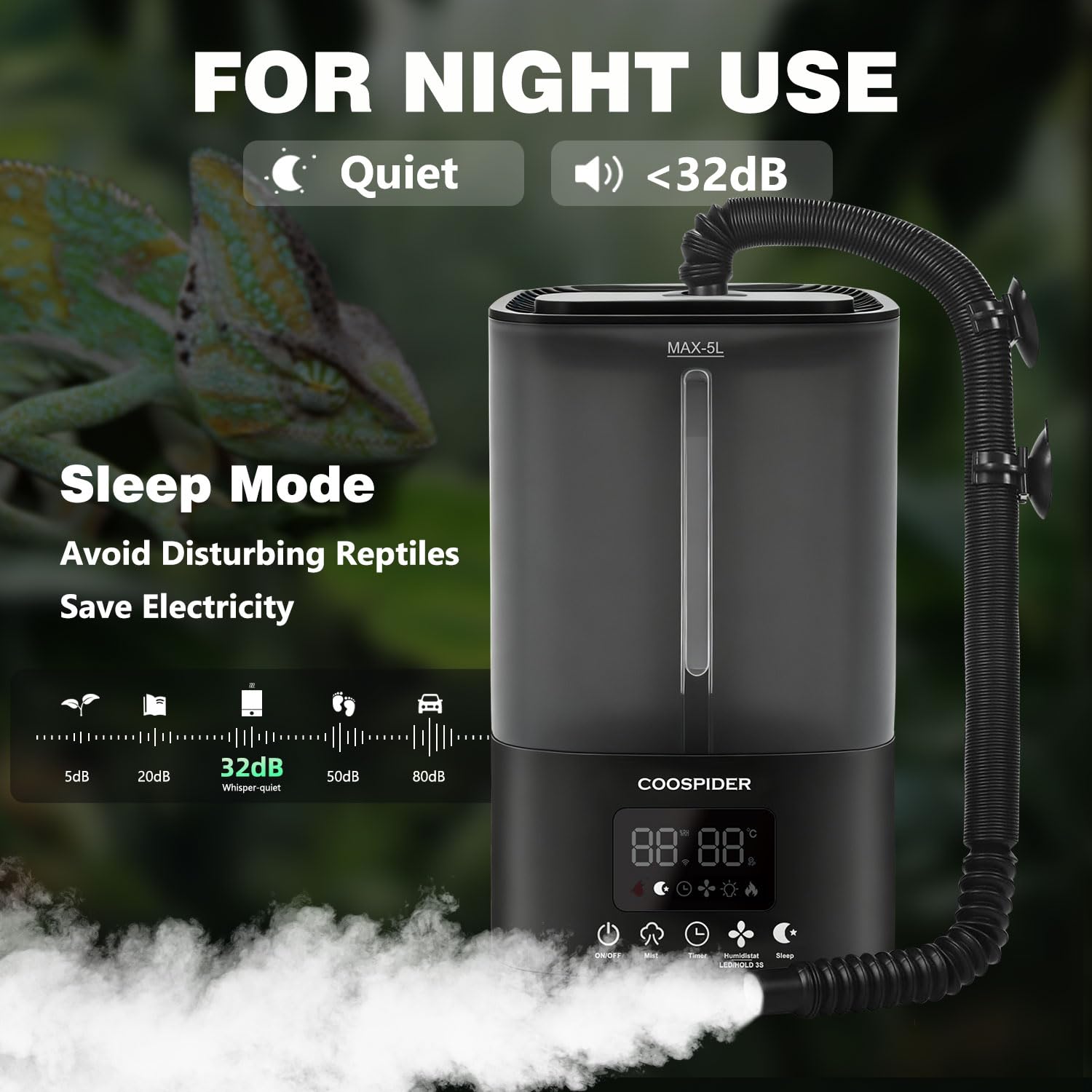 COOSPIDER 5L reptile fogger top-fill design for easy refilling.