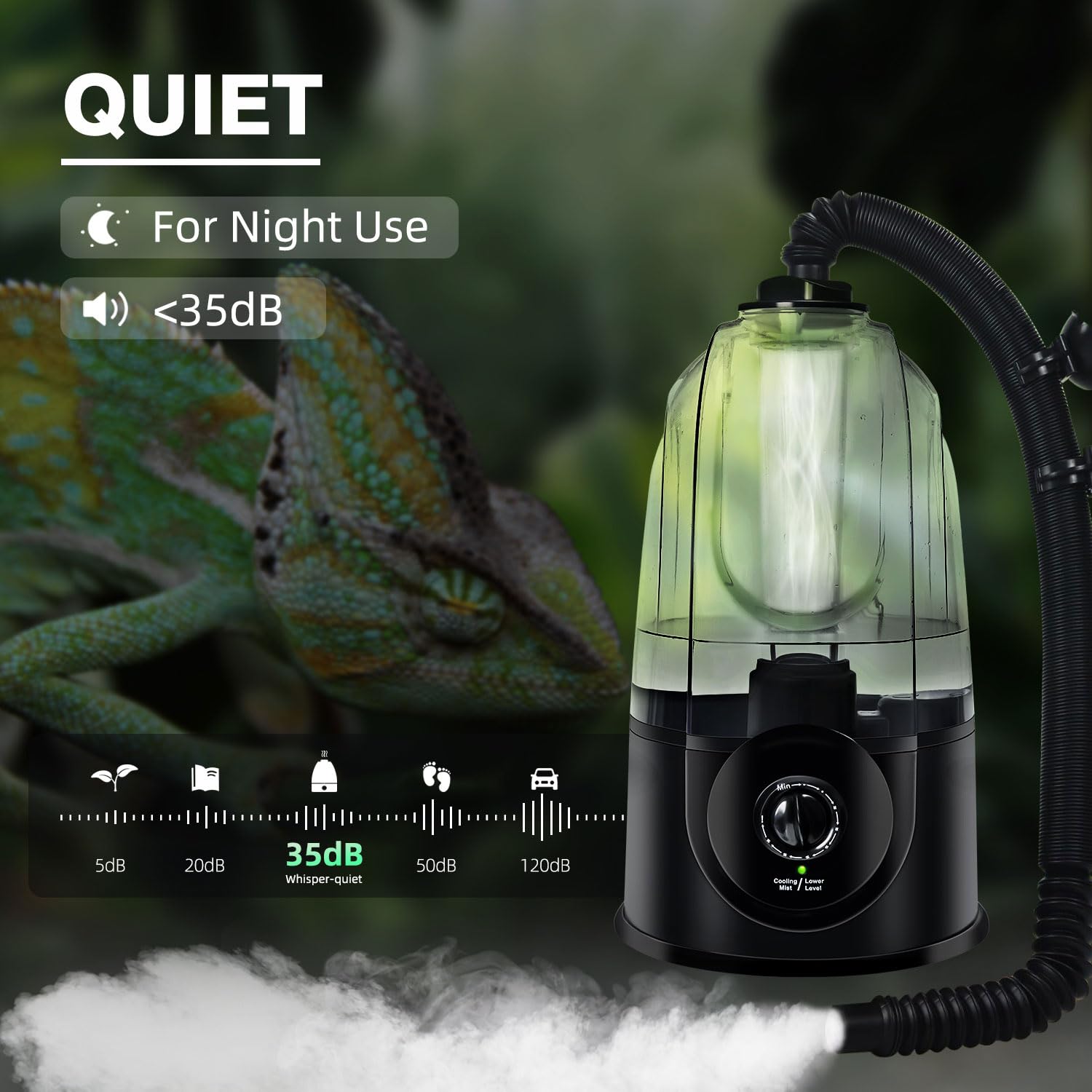 COOSPIDER adjustable mist output rotary control enables precise terrarium humidity.