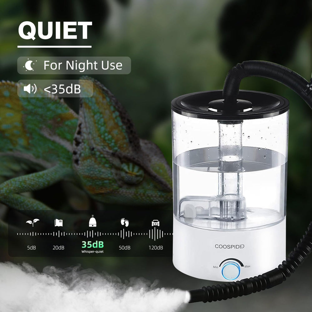 COOSPIDER adjustable-mist-output image demonstrates rotary control for customizable humidity.