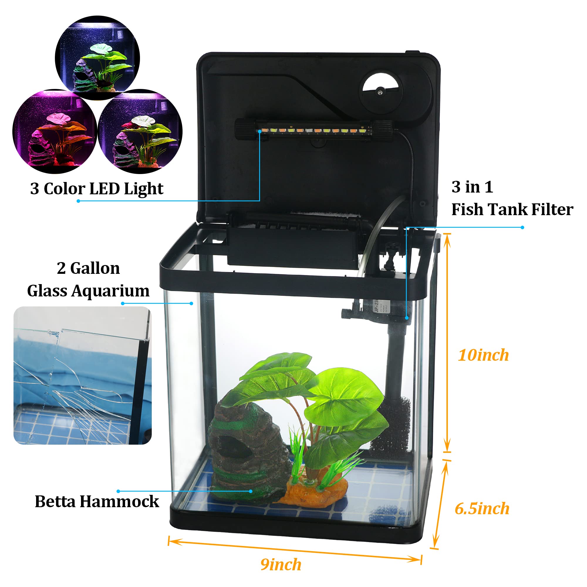 COOSPIDER Betta Tank LED light provides color-rich illumination for vibrant viewing.