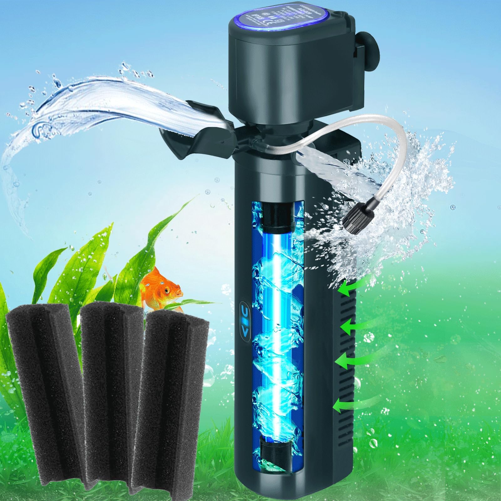 coospider-repta 200GPH aquarium filter installed in a 20-75 gallon tank for clearer water.