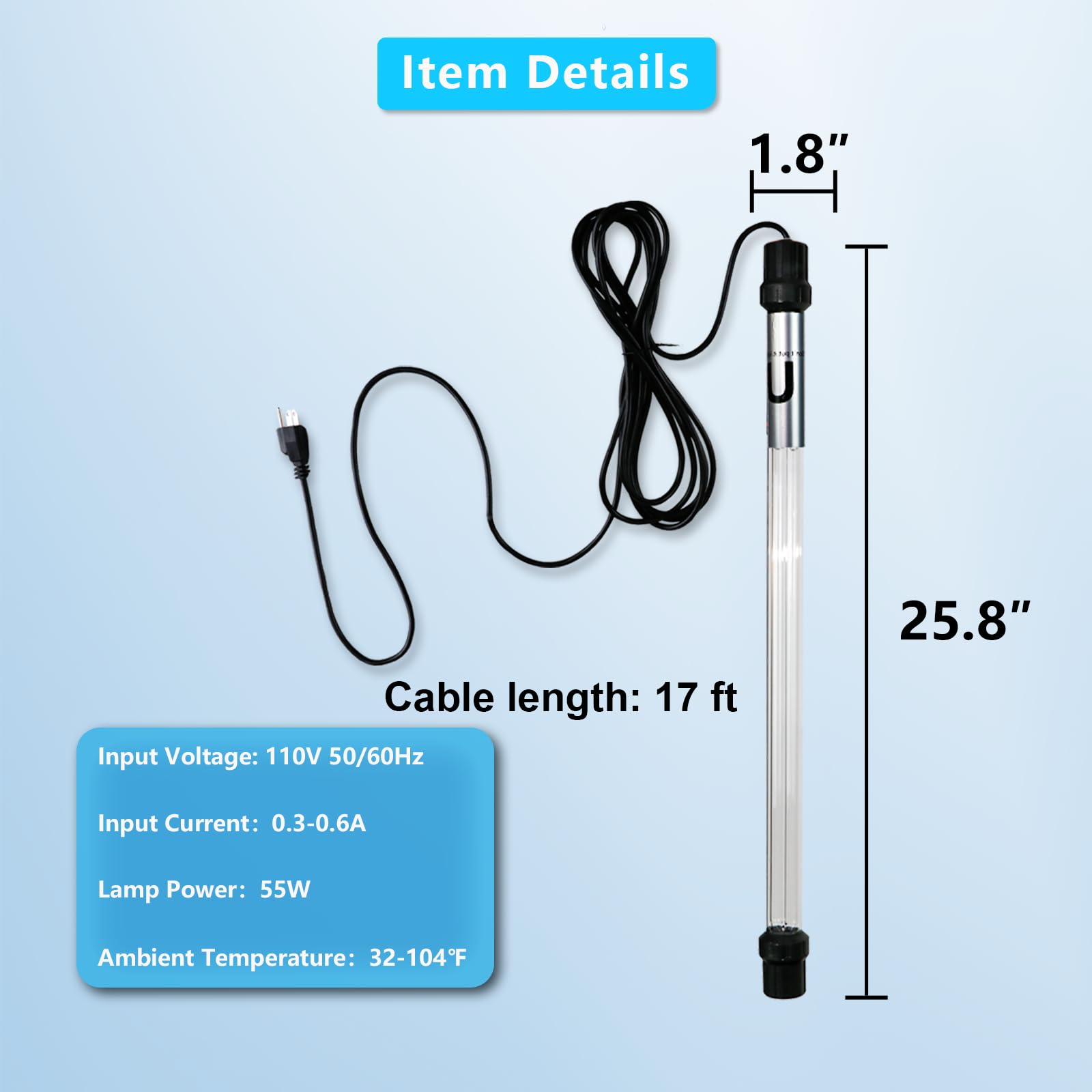 coospider-repta uv-light dual-tube-tech highlights stability for continuous pond purification.