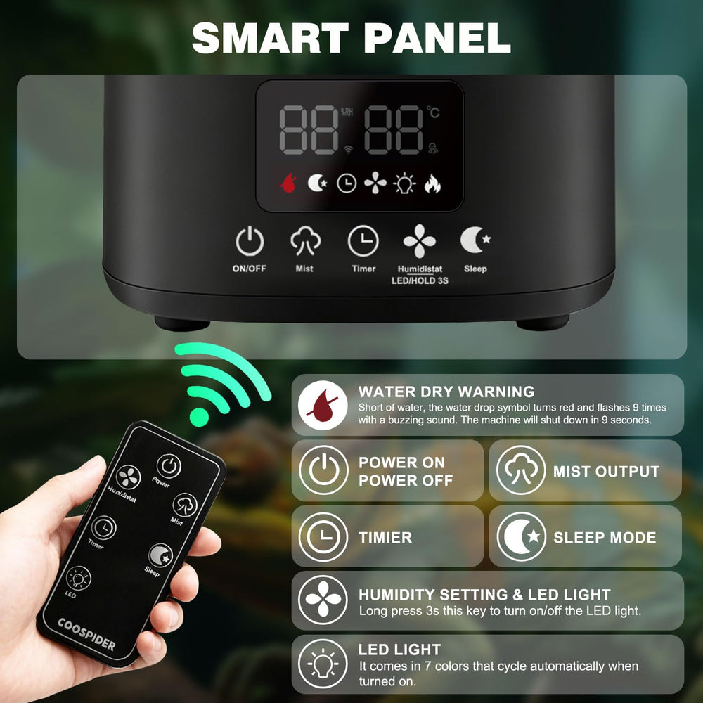COOSPIDER reptile misting system timer display helps automate humidity control.