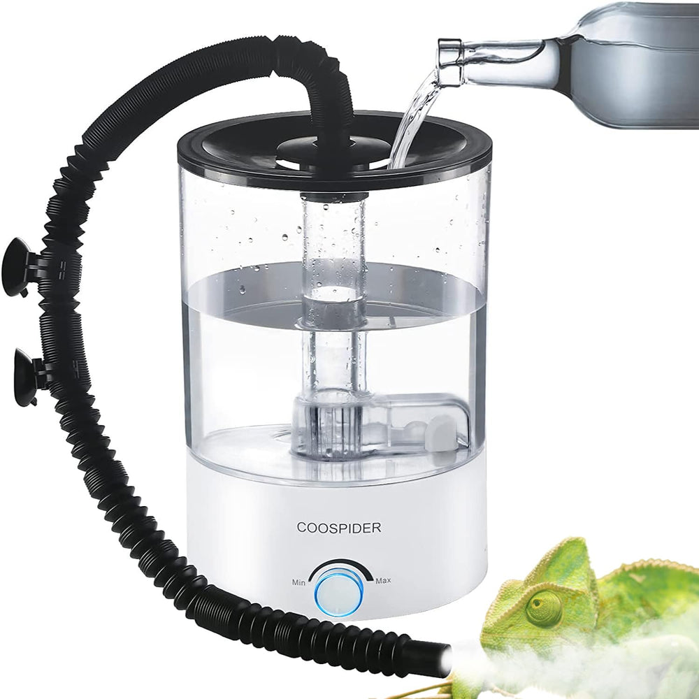 COOSPIDER 4.2L top-fill humidifier showing easy refills for reptile habitats.
