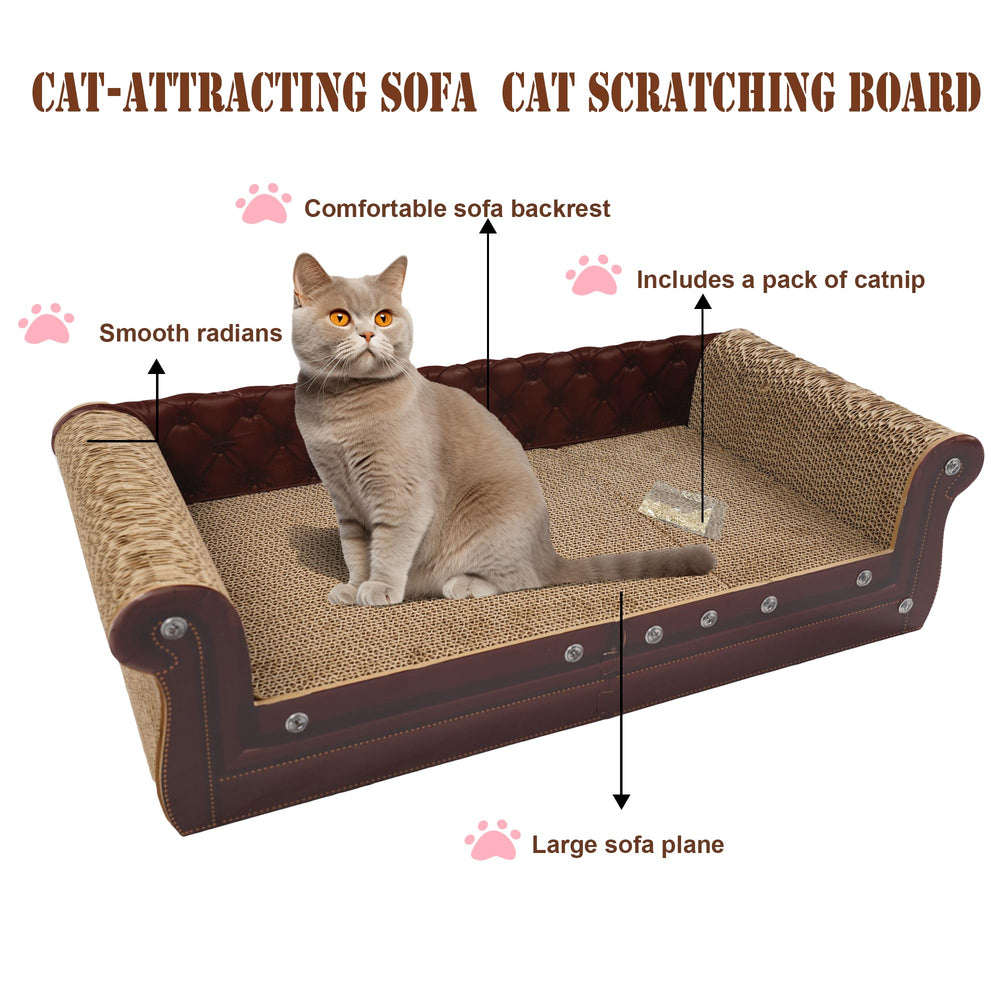 COOZMENT Scratching Sofa angled view underlines durable, recyclable cardboard construction.