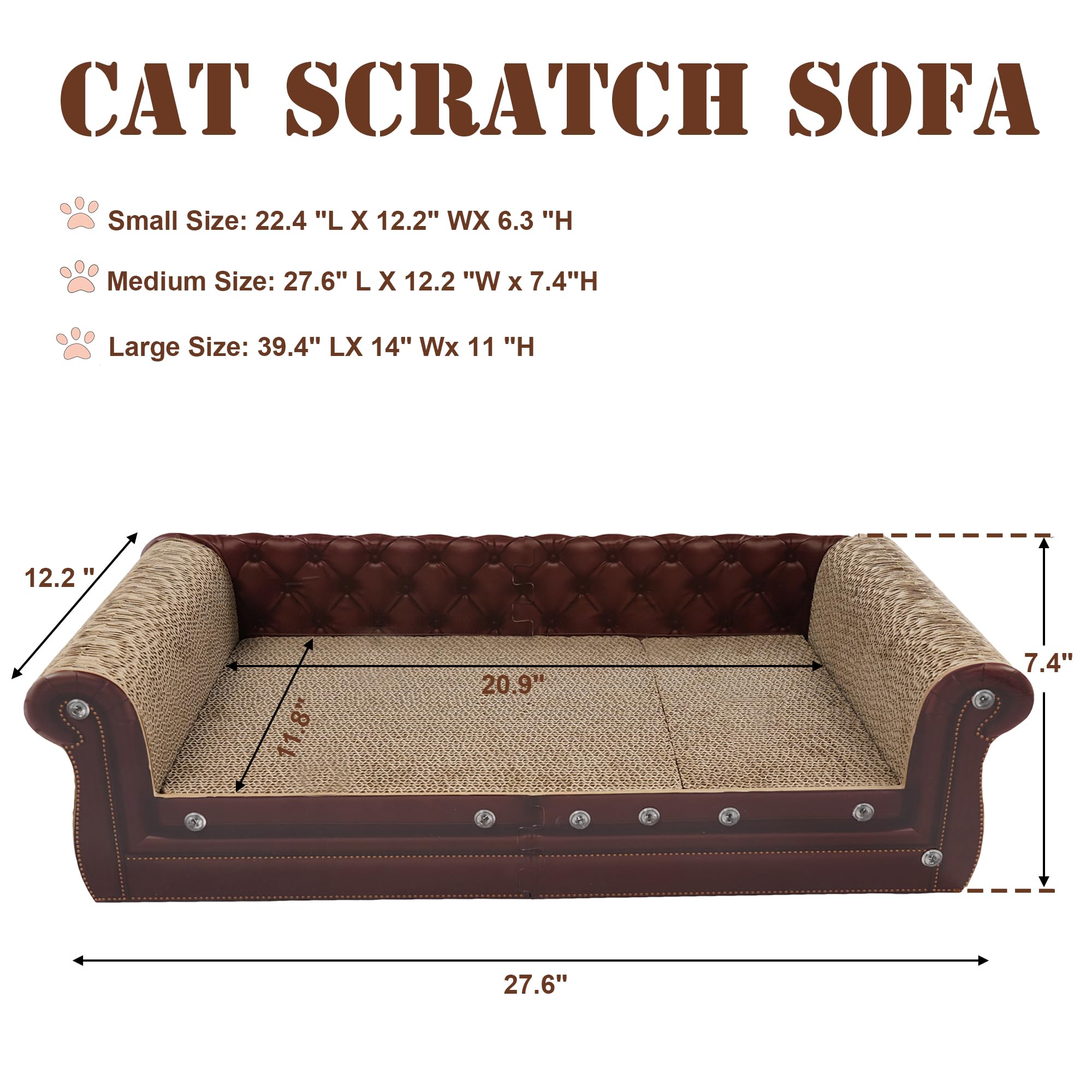 COOZMENT Scratching Sofa front view with backrest for lounging and scratching.