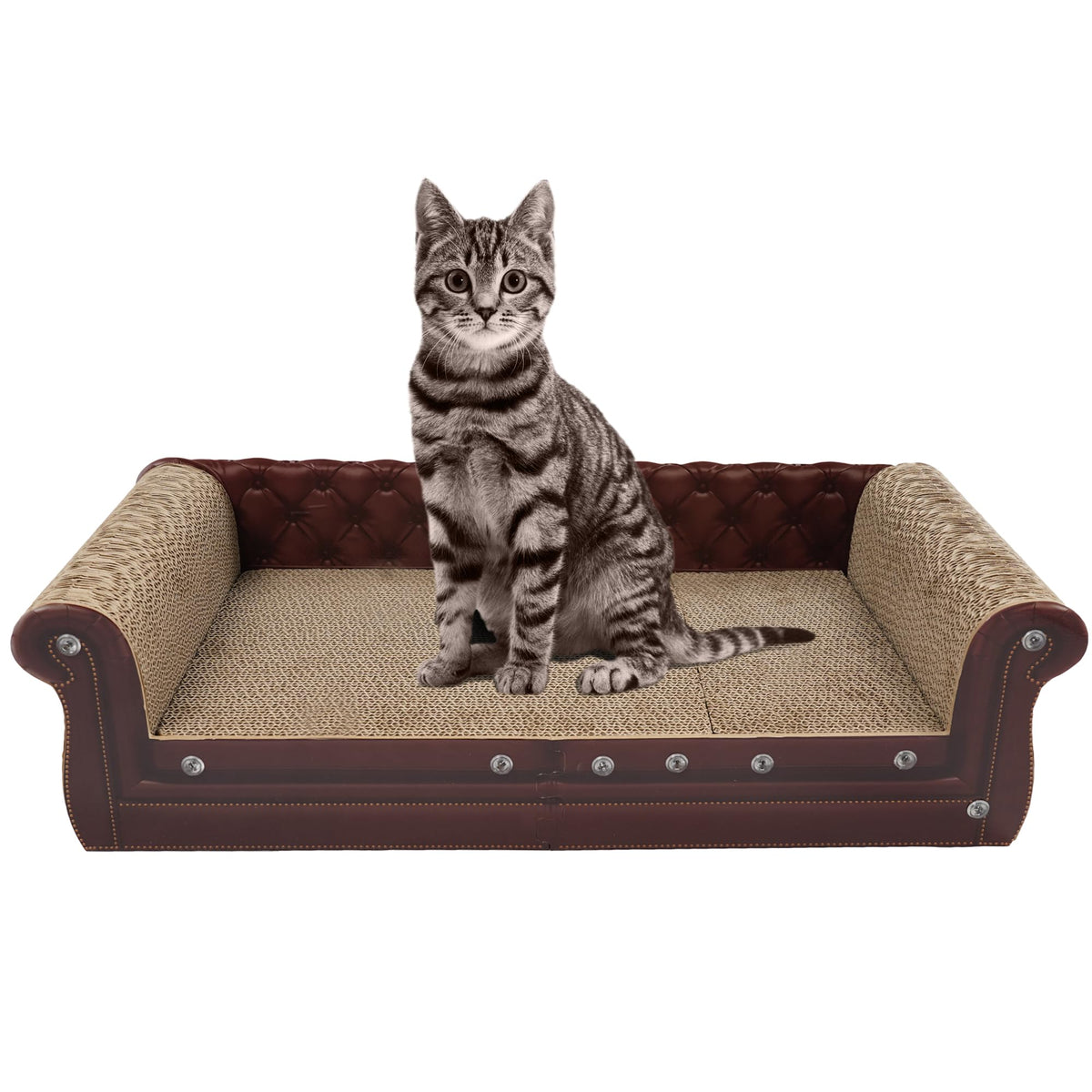 COOZMENT Scratching Sofa side view shows durable cardboard and comfy lounging space for cats.
