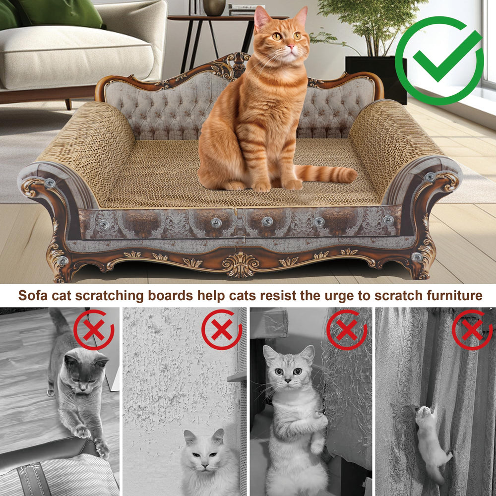 COOZMENT sofa-shaped scratching couch includes organic catnip for mental relaxation during play