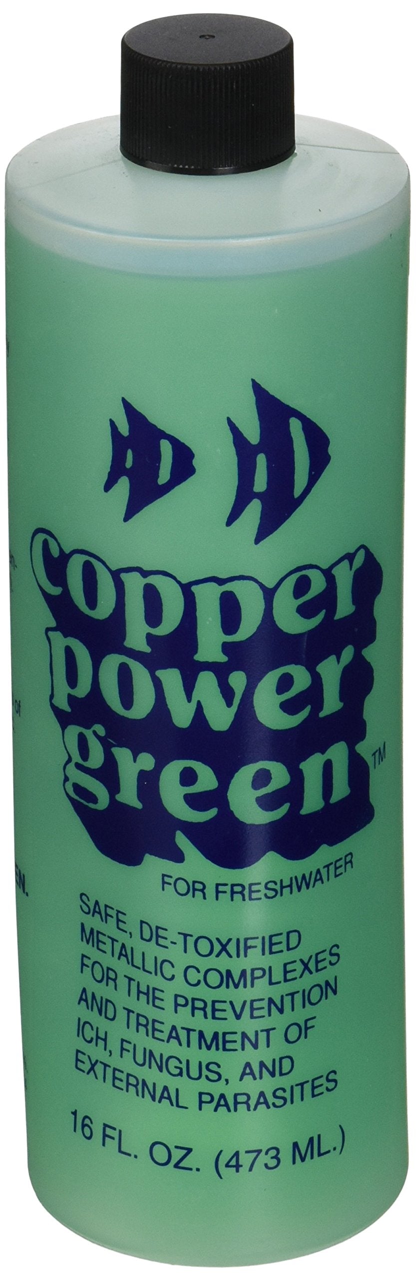 Copper Power Green bottle for freshwater treatment supports disease control in aquariums.