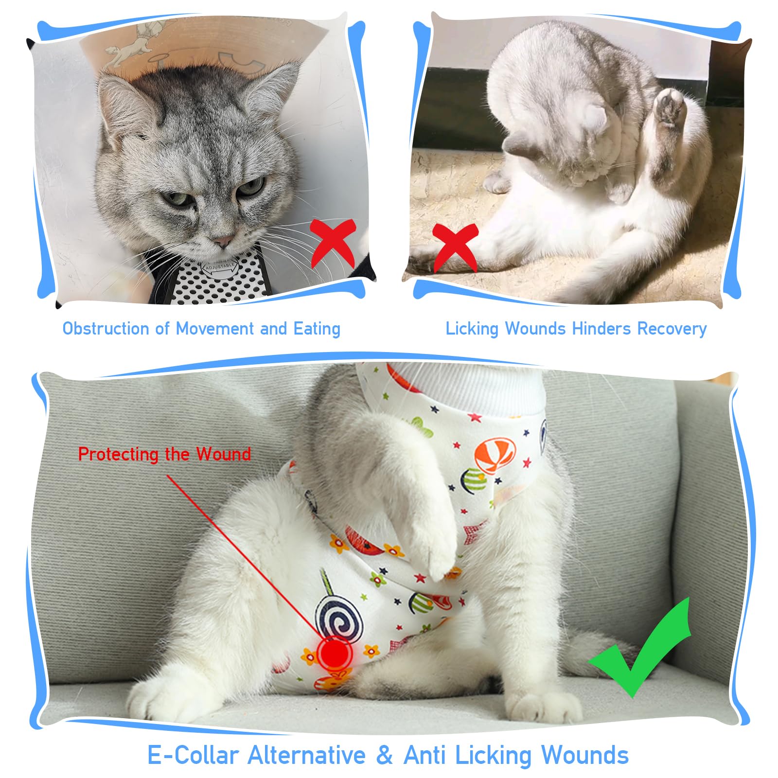 Coppthinktu cat recovery suit with elastic neckband shows secure fit