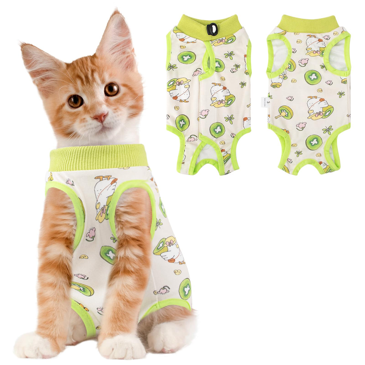 Coppthinktu cat recovery suit size chart showing secure fit for post surgery healing