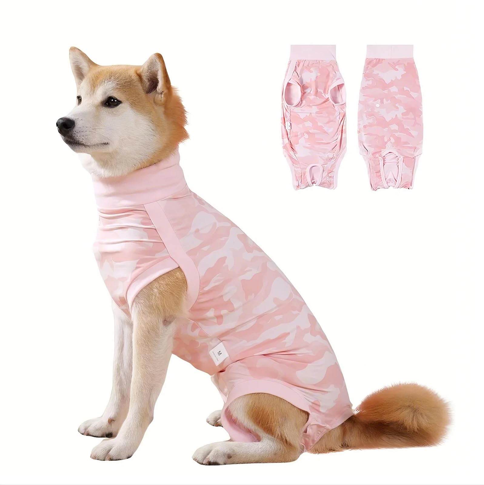 Coppthinktu dog onesie pink back view showing full coverage for post-surgery protection