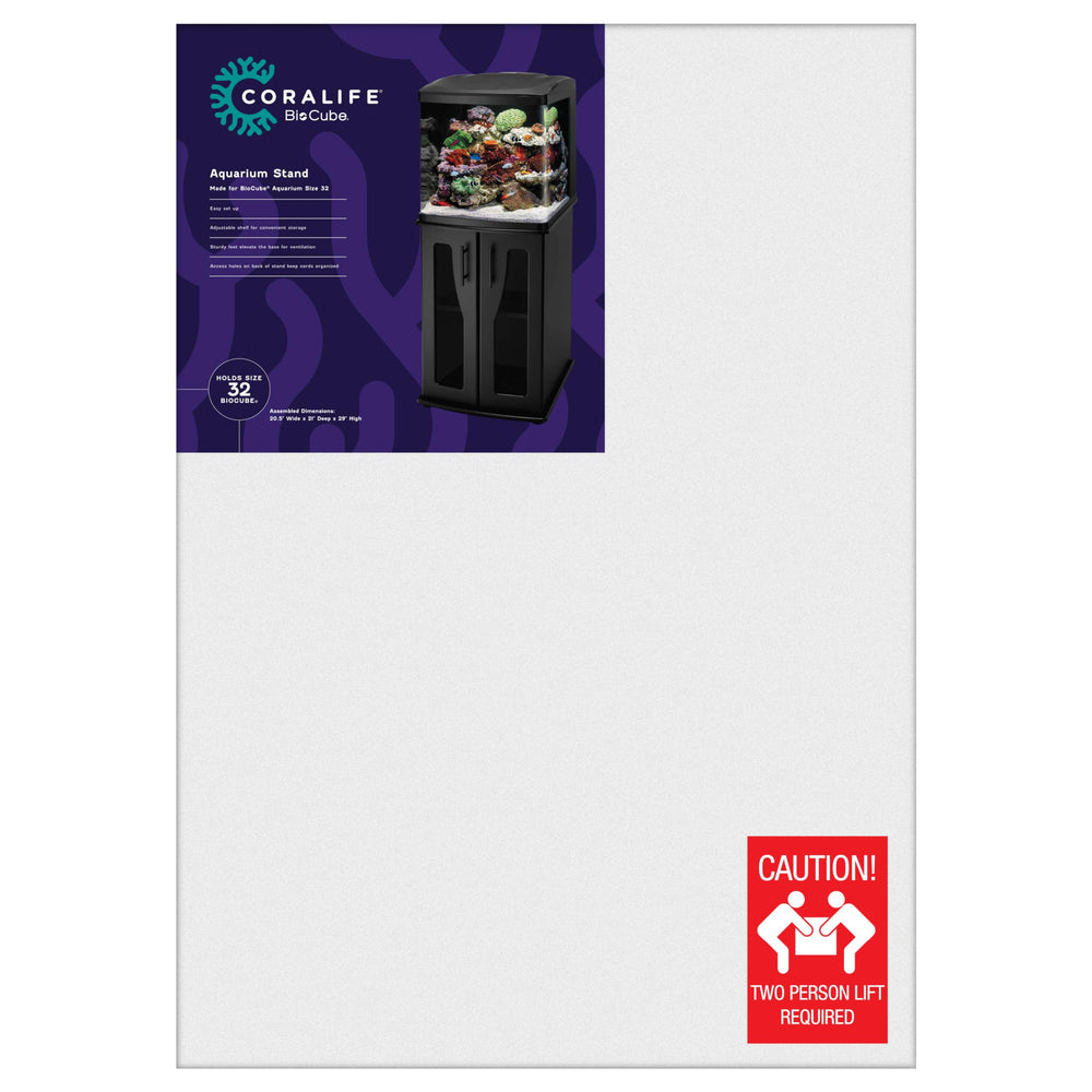 Coralife BioCube stand side view highlights slim profile and tidy footprint.