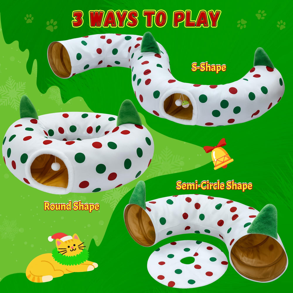 CORALMEE cat tunnel Christmas tree skirt polka dots showcase festive design for play and snuggling