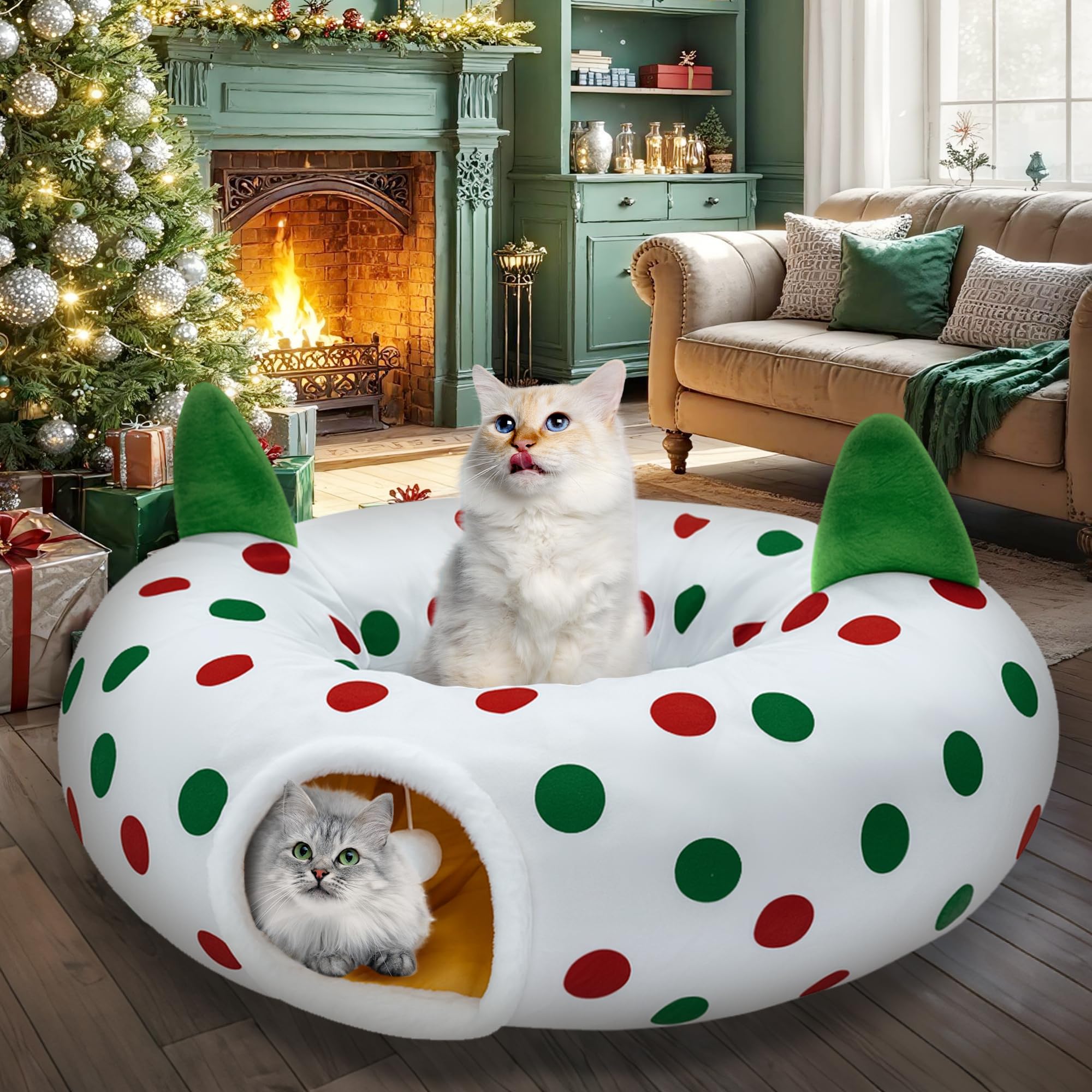 CORALMEE cat tunnel folded storage image shows easy collapsible design for space-saving storage