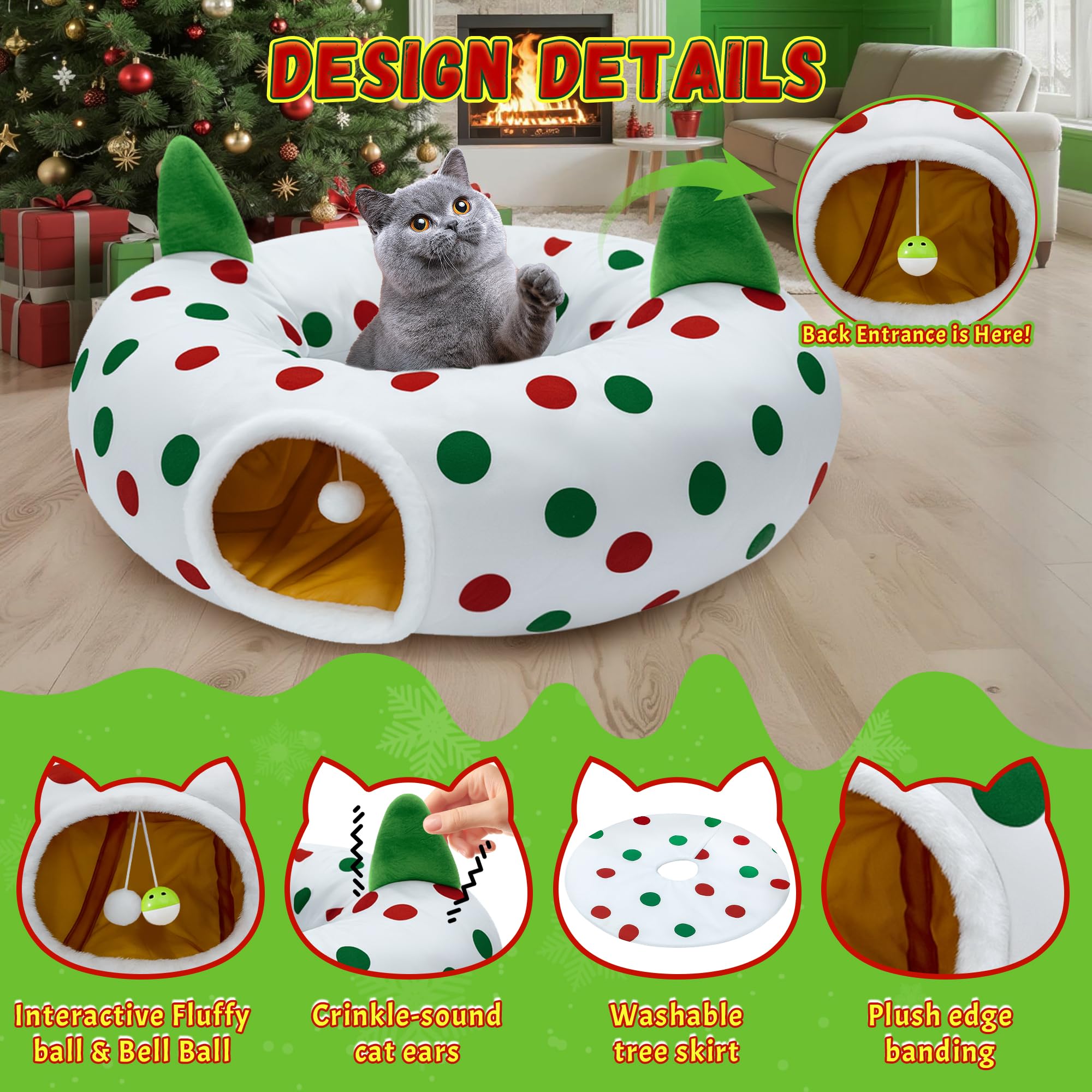 CORALMEE cat tunnel hanging ball image shows interactive toy for curious indoor cats