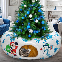 CORALMEE Christmas Cat Tunnel with Santa-Snowman print offers festive play and cozy hideaway.