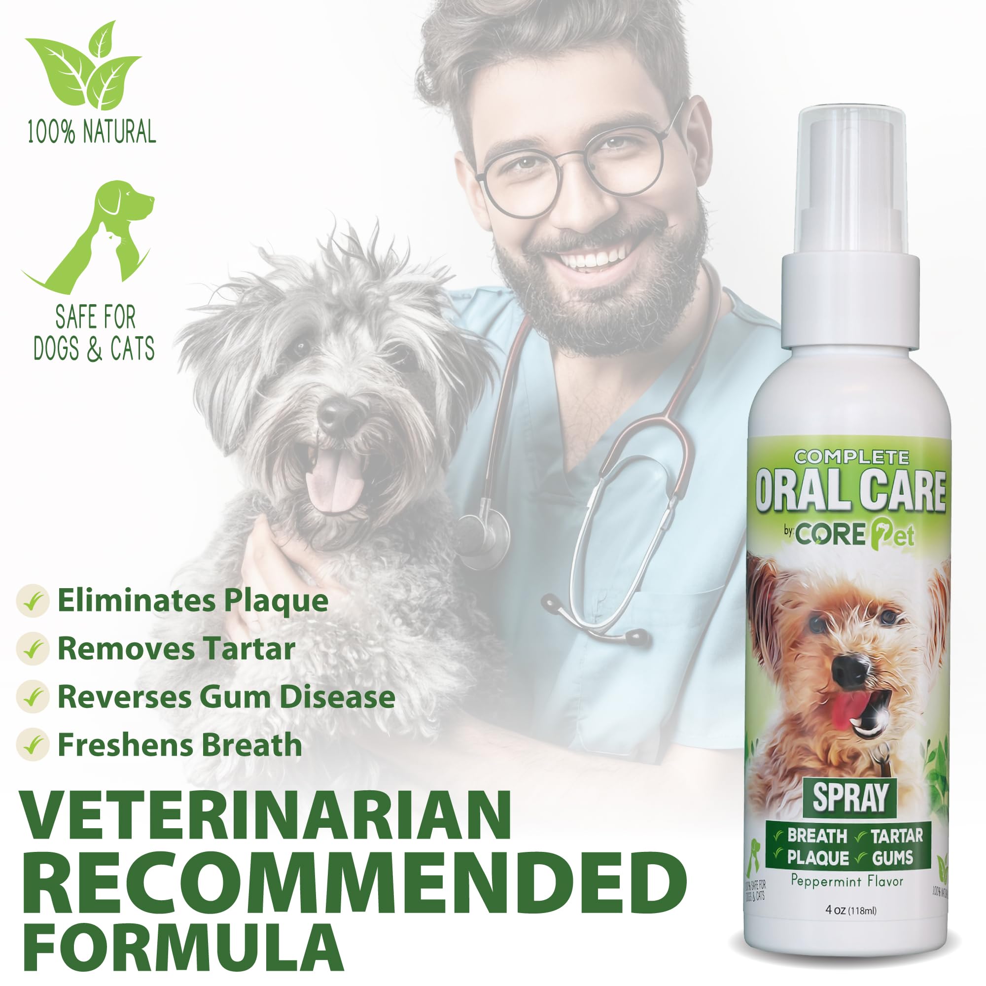 CORE Pet Complete Oral Care in a pet parent's hand for a brushing-free routine